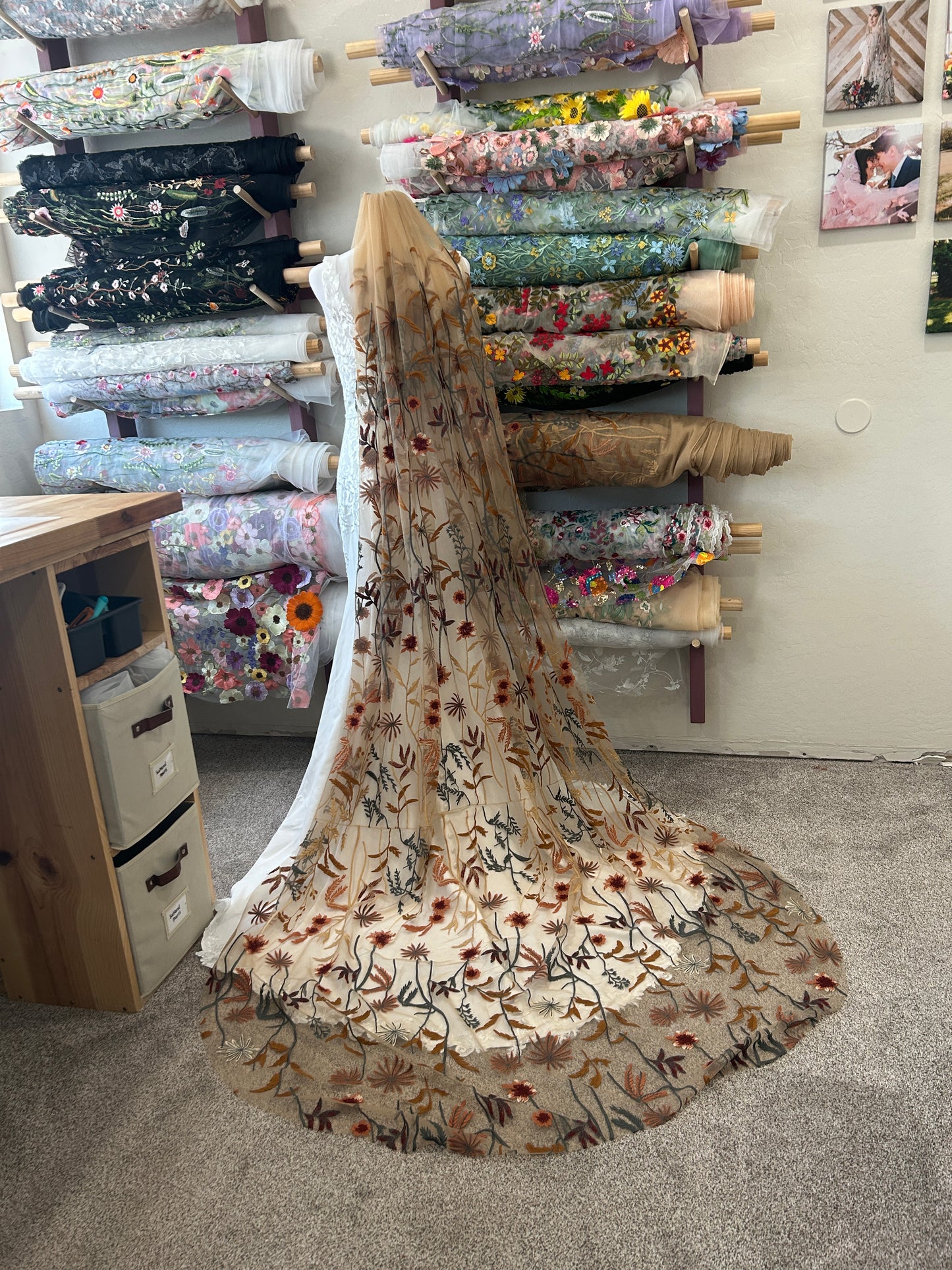 Autumn Leaves Falling Veil | TAN TULLE | Floral Wedding Veil