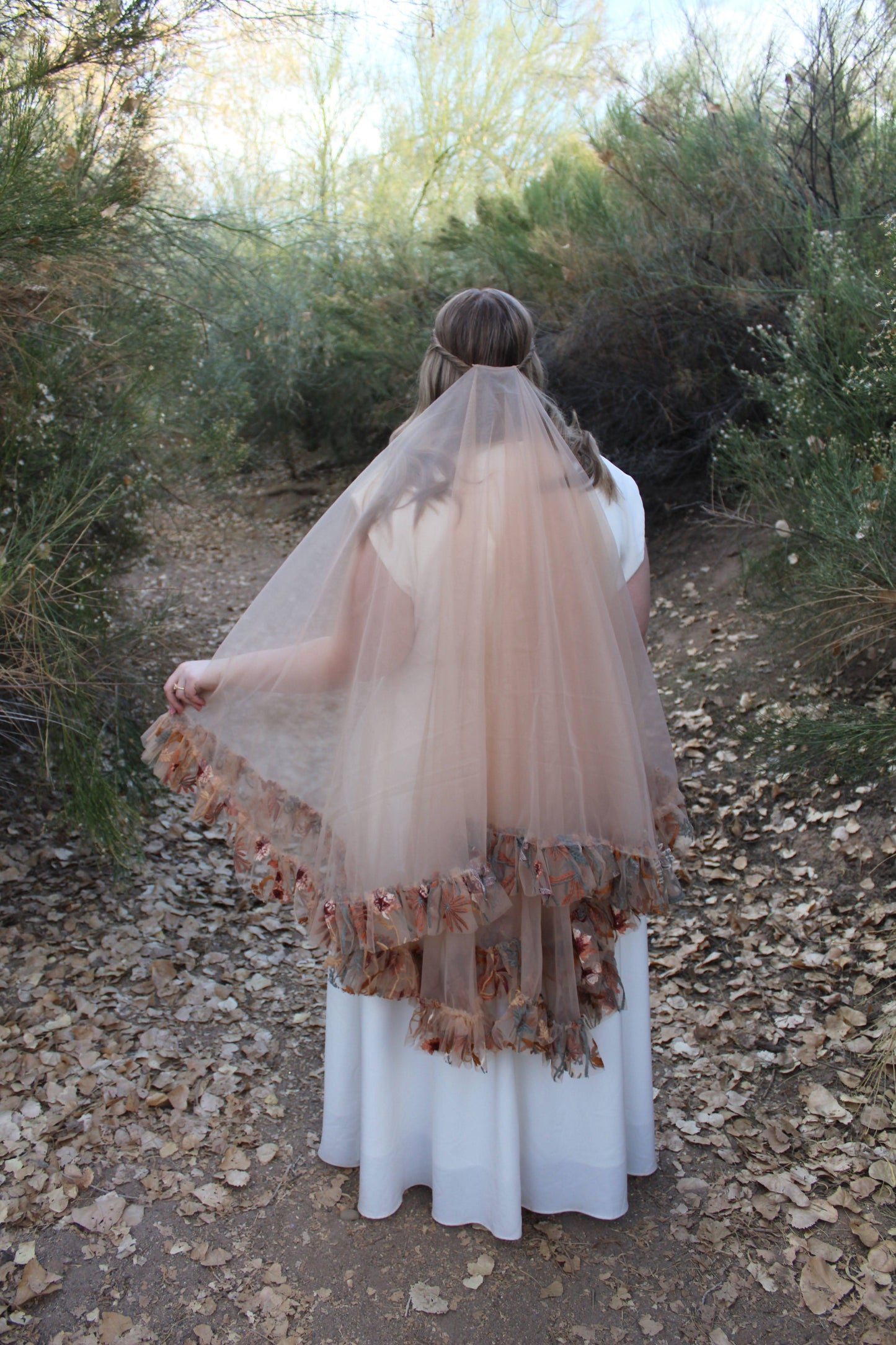 Autumn Leaves Falling Embroidery Ruffle Drop | Floral Wedding Veil