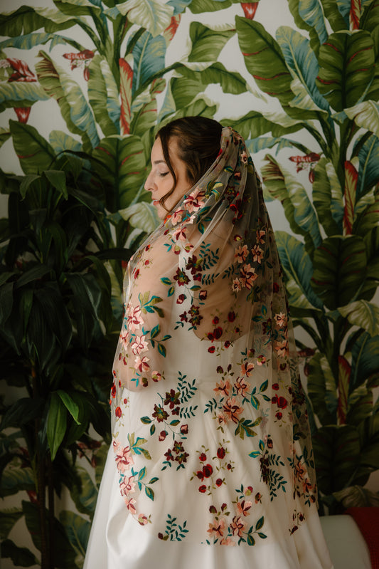 Jewel Floral Wedding veil handmade by Belle Botanical Creations. Photographer, Emma Petersen Photography.