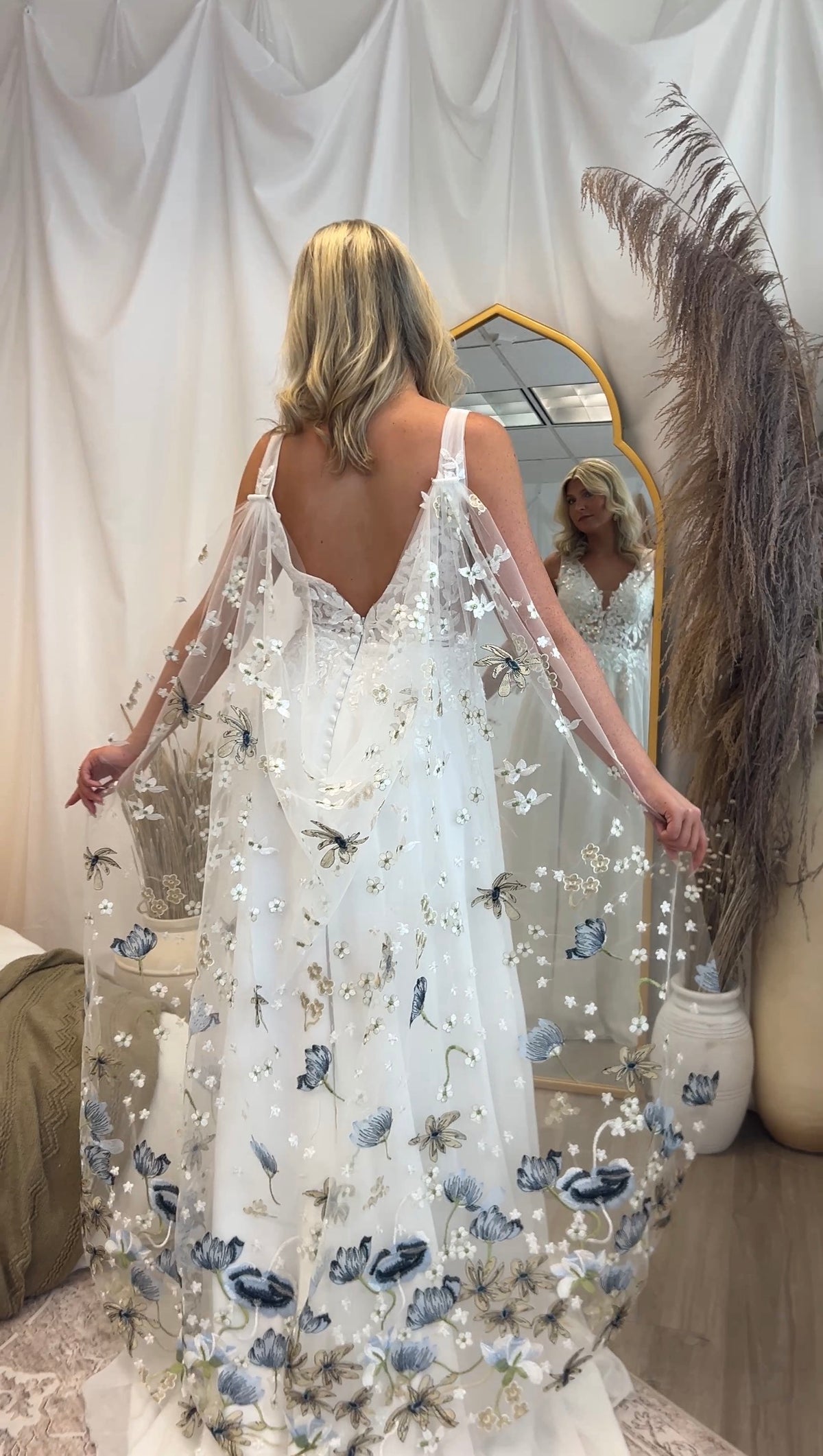 Blue Winter Cape | Floral Wedding Veil