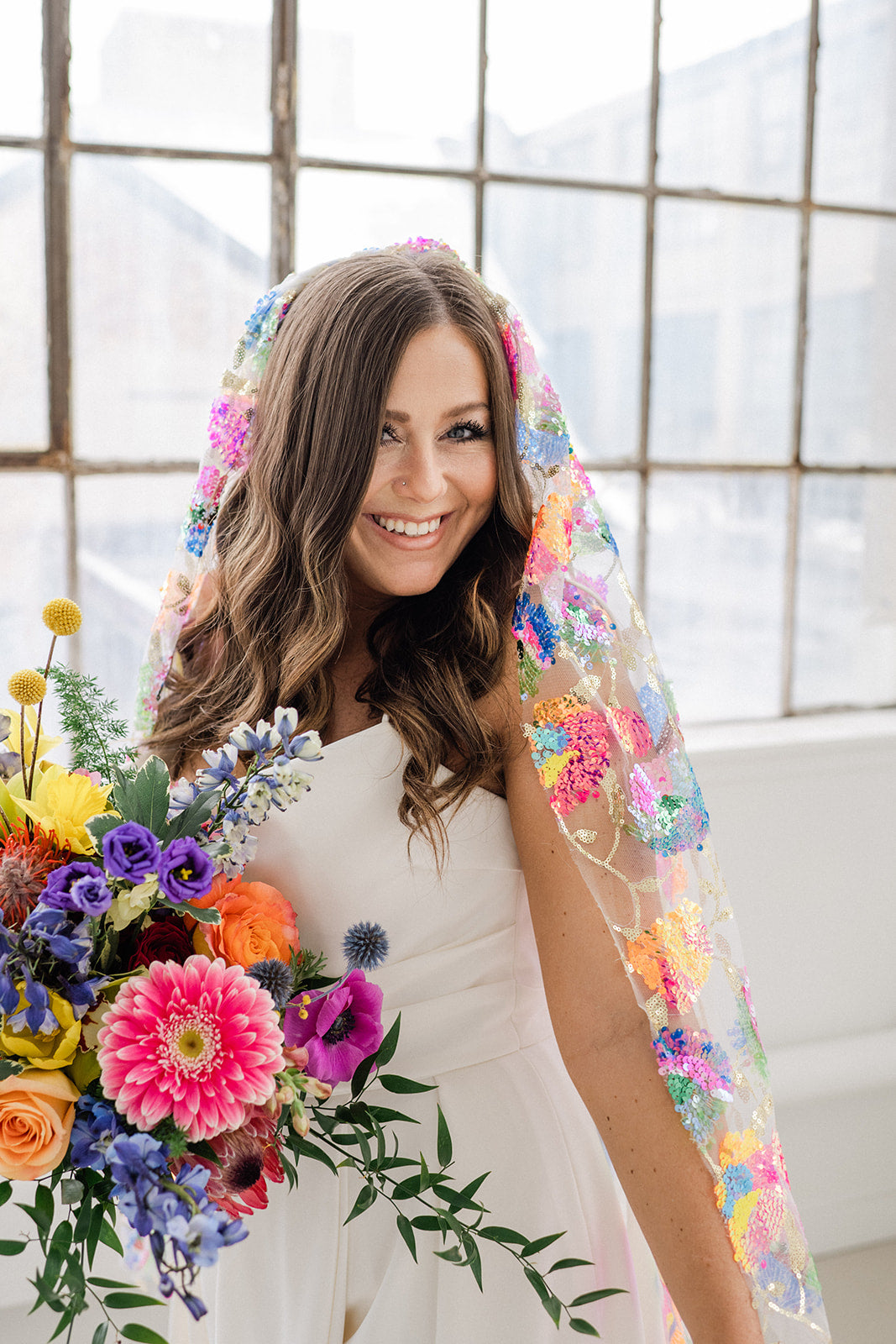 Sparkling Daylight | Floral Sequin Veil