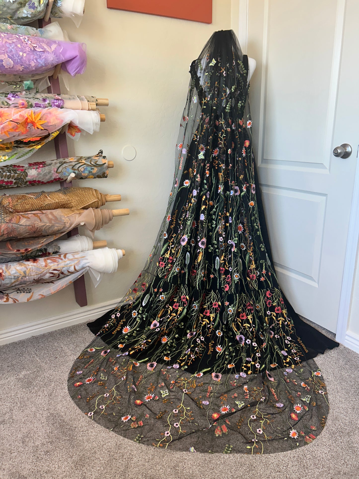 Orange Wildflower | BLACK TULLE | Floral Wedding Veil
