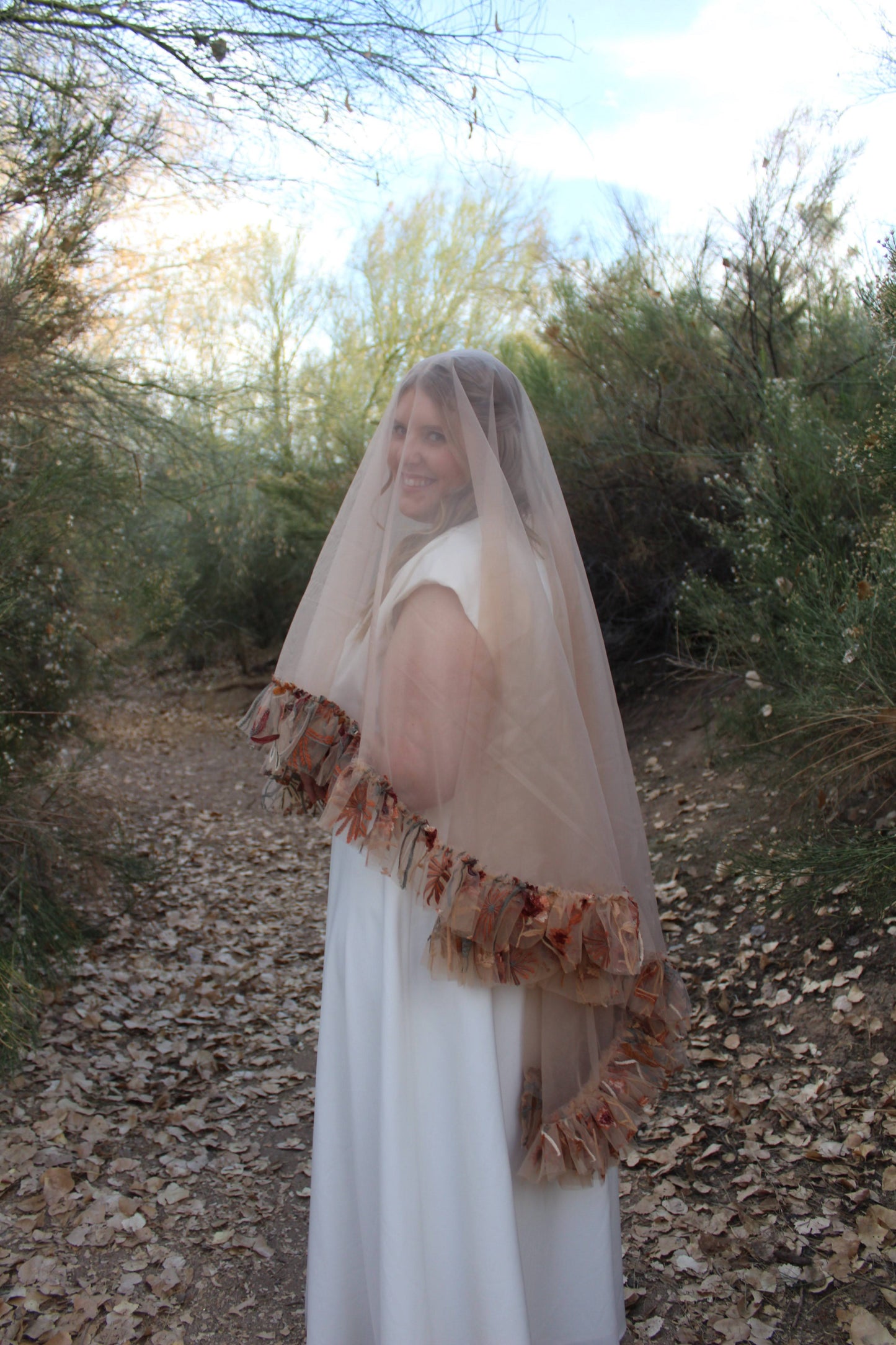Autumn Leaves Falling Embroidery Ruffle Drop | Floral Wedding Veil