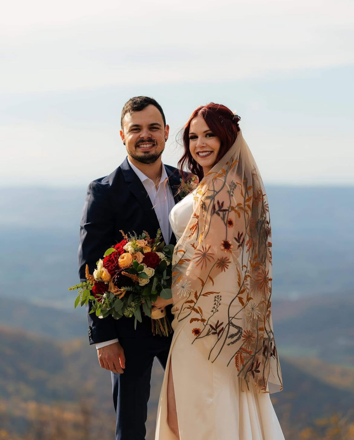 Autumn Leaves Falling Veil | TAN TULLE | Floral Wedding Veil