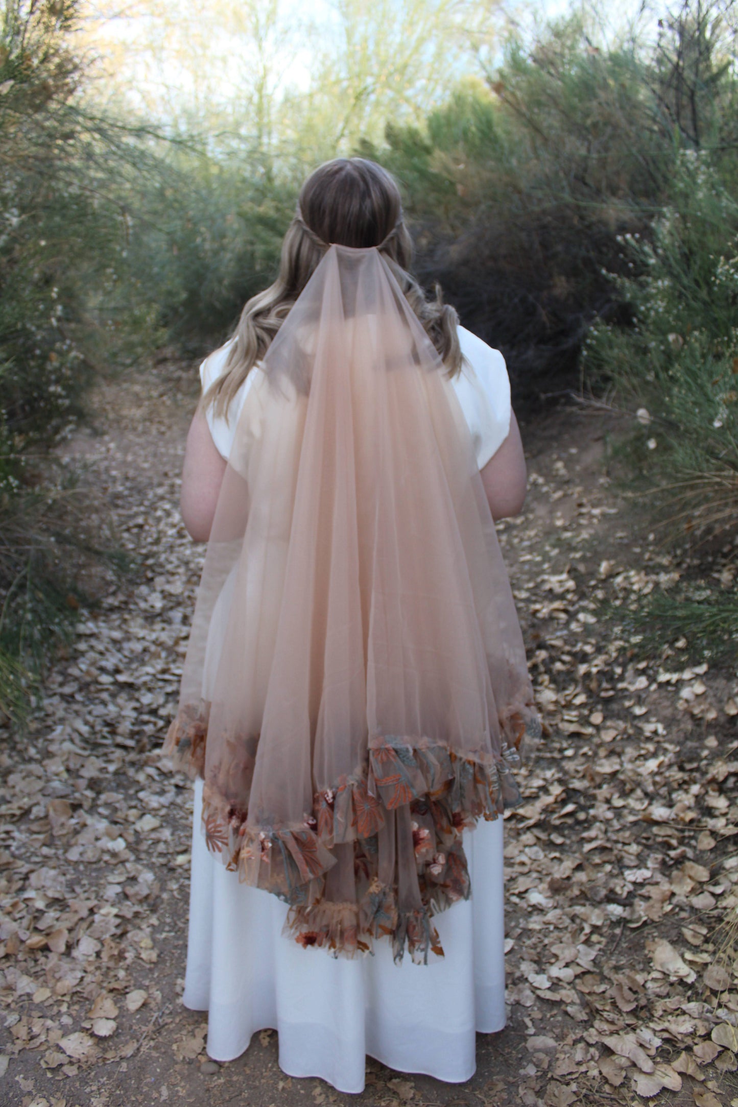 Autumn Leaves Falling Embroidery Ruffle Drop | Floral Wedding Veil