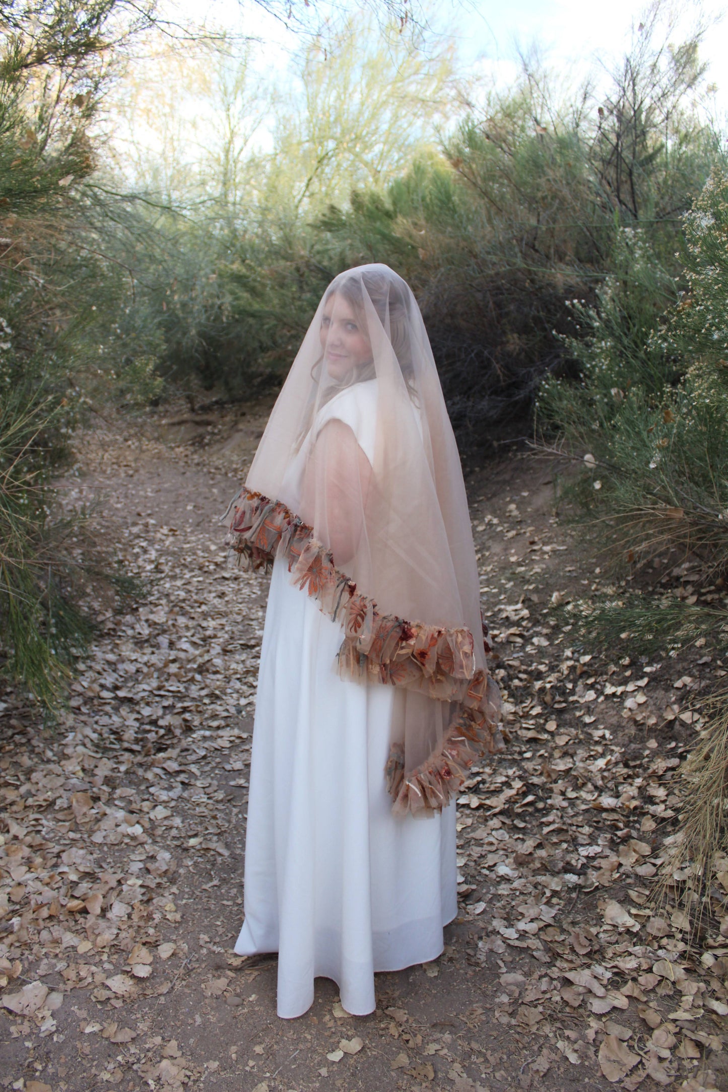 Autumn Leaves Falling Embroidery Ruffle Drop | Floral Wedding Veil
