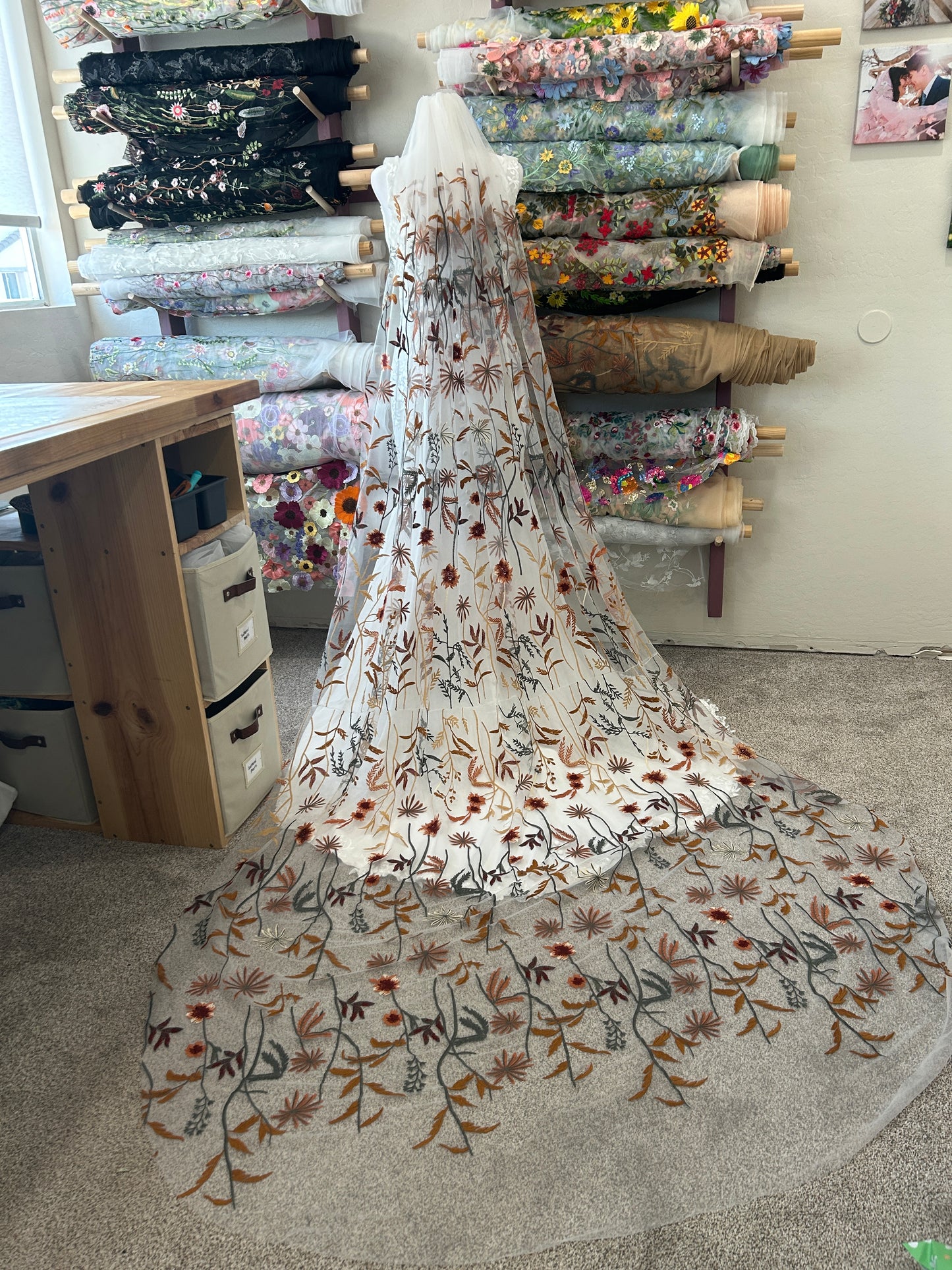 Autumn Leaves Falling | WHITE TULLE | Floral Wedding Veil