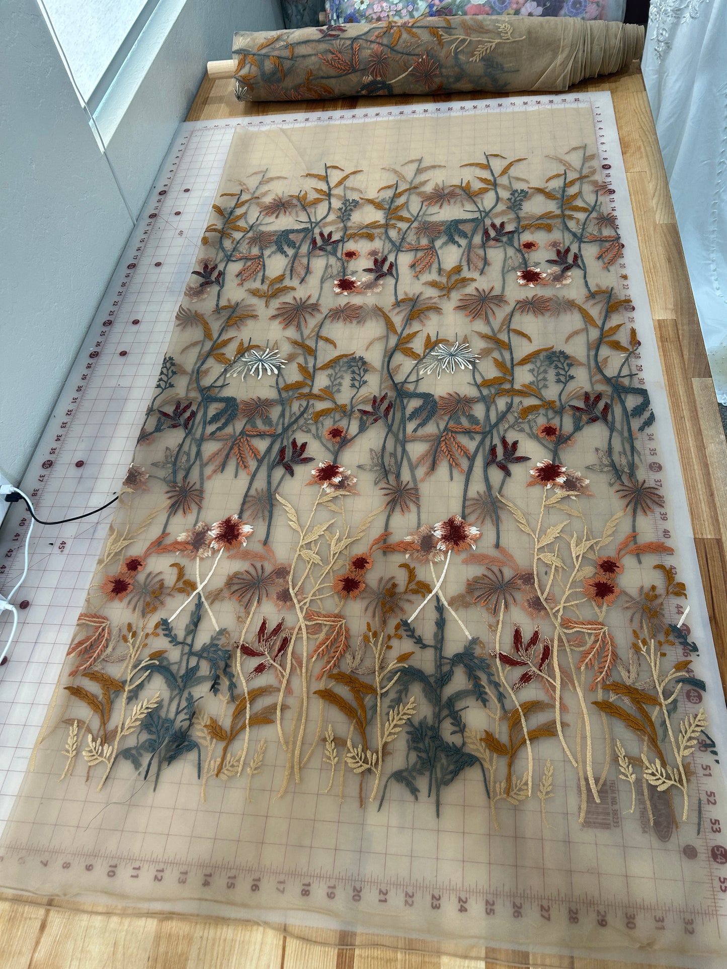 Autumn Leaves Falling Veil | TAN TULLE | Floral Wedding Veil
