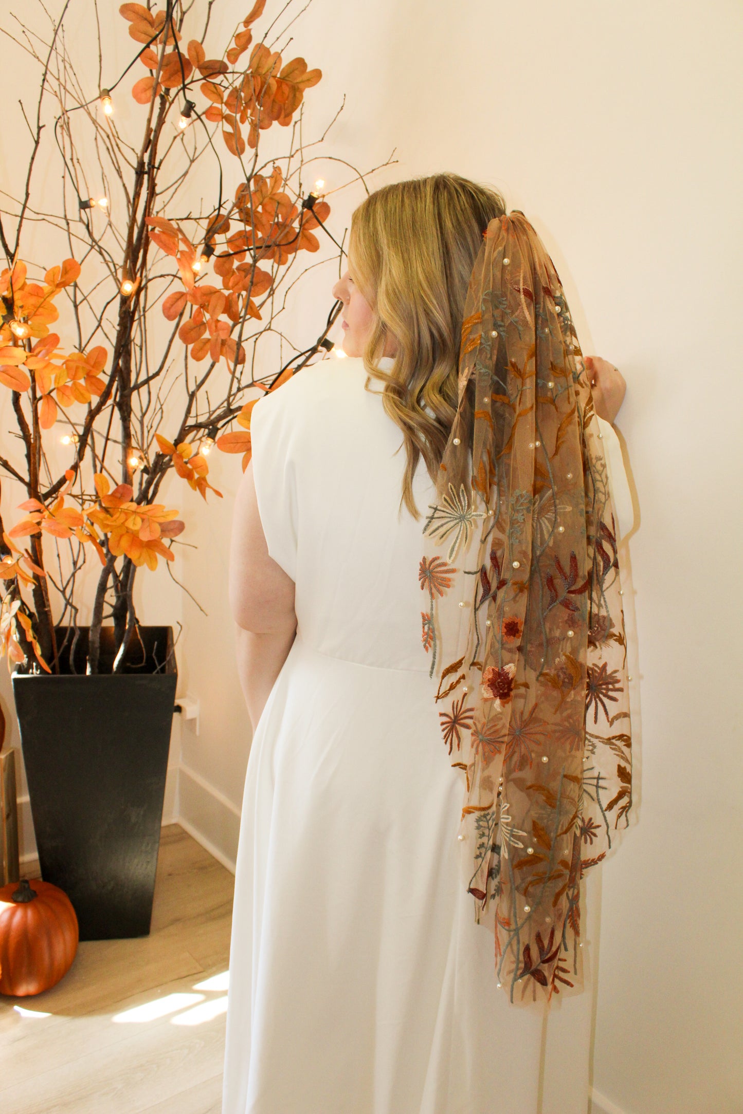 Autumn Leaves Falling Pearls Veil