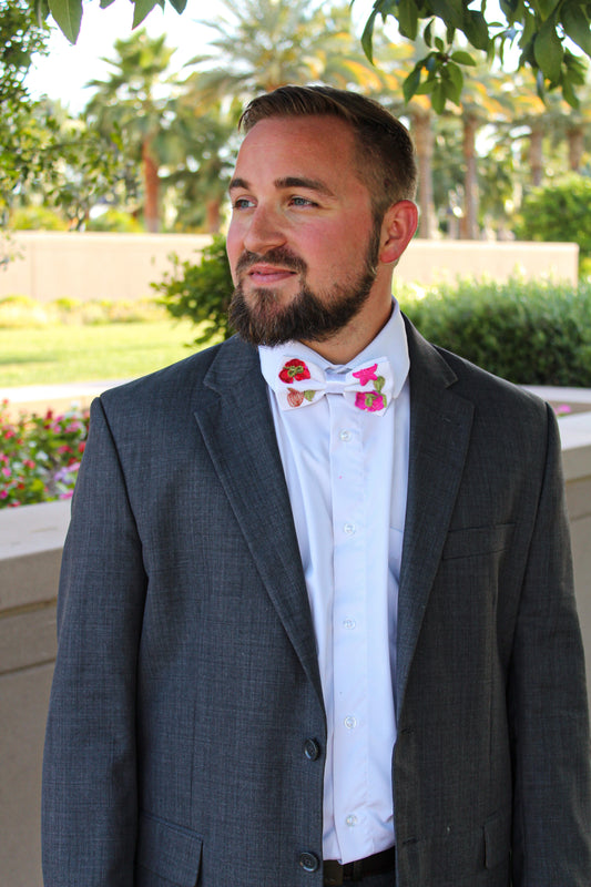 Flamingo Pink | Floral Bow Tie