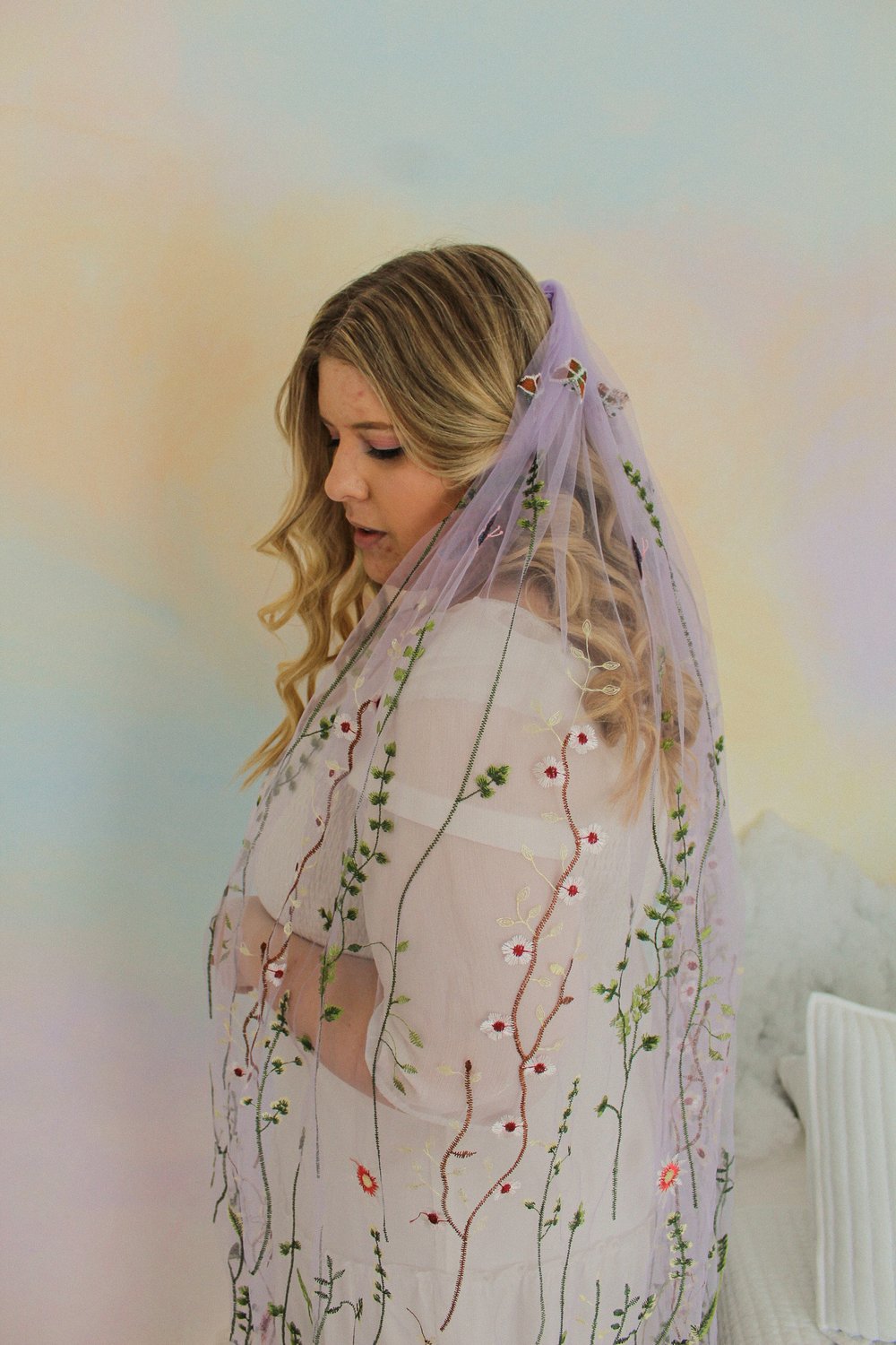 Lilac offers violet purple 3D Floral wedding veil, flowers wedding veil, petal leaves veil, secret garden wildflower veil, garden colorful veil