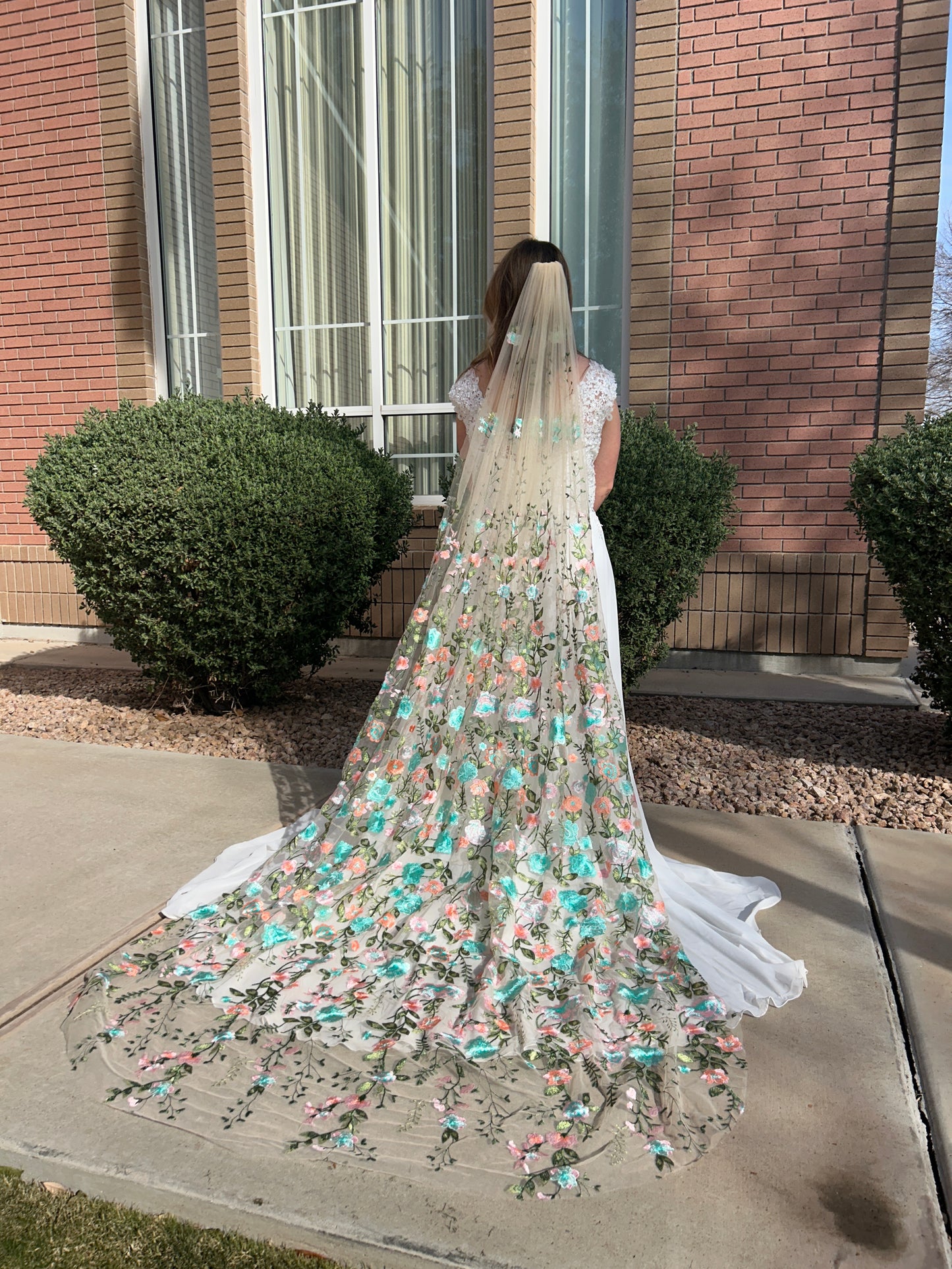 Turquoise Peachy Rose | Floral Wedding Veil