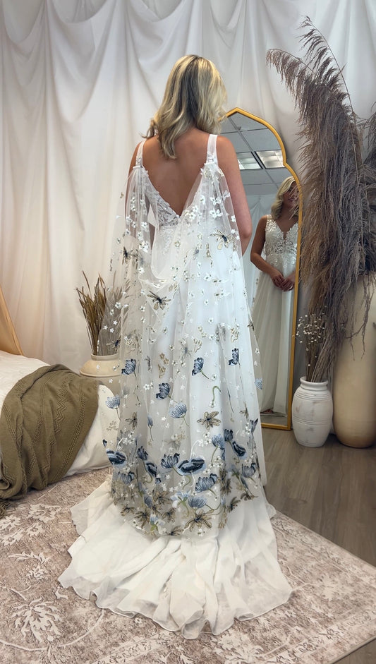 Blue Winter Cape | Floral Wedding Veil