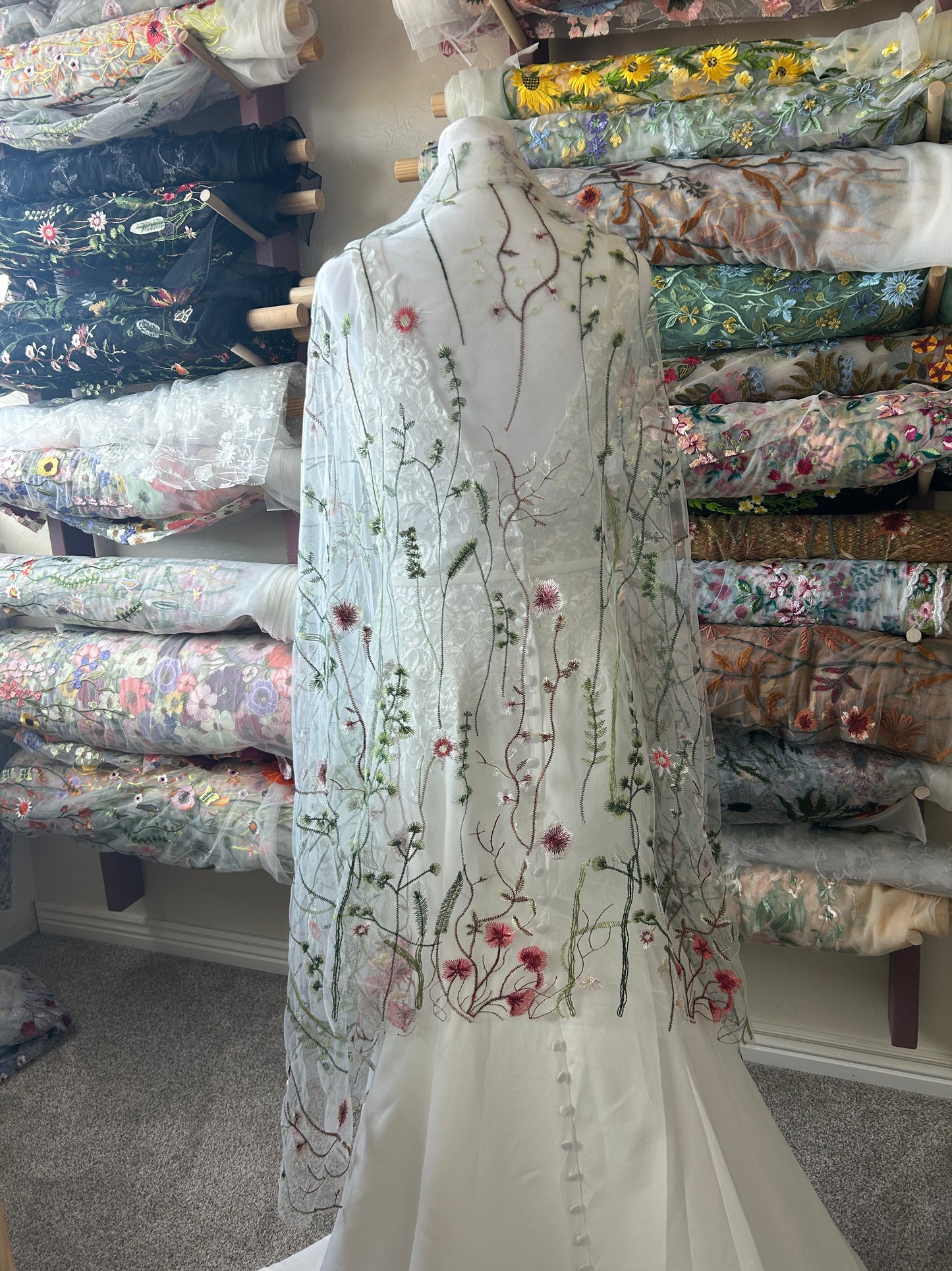 Shawl Cover Up | Floral Embroidery Veil Tulle