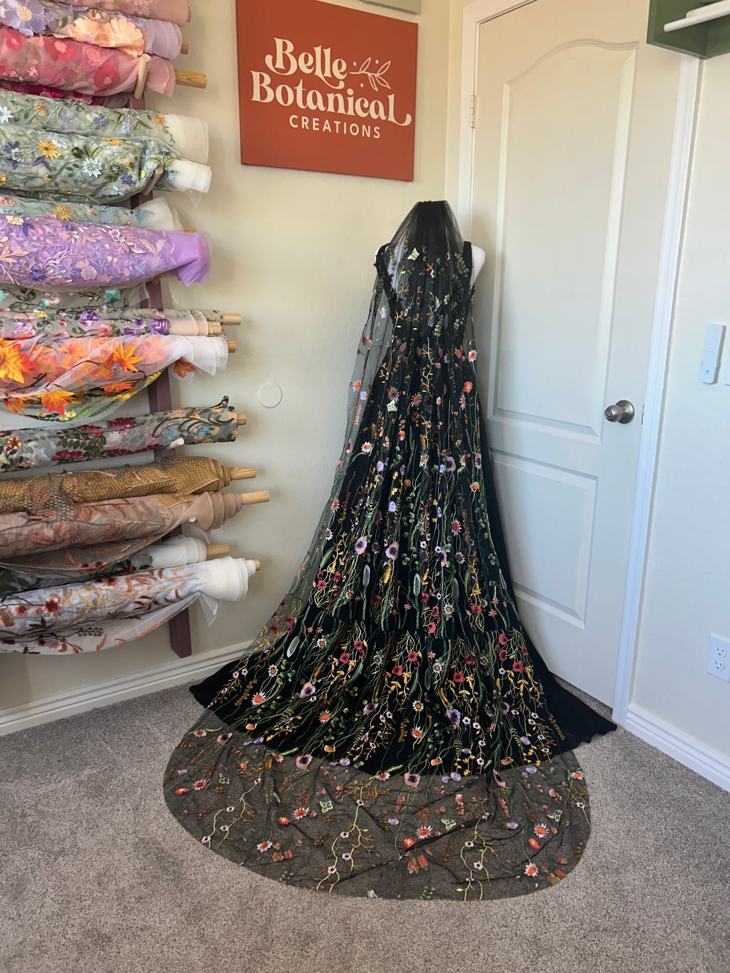Orange Wildflower | BLACK TULLE | Floral Wedding Veil