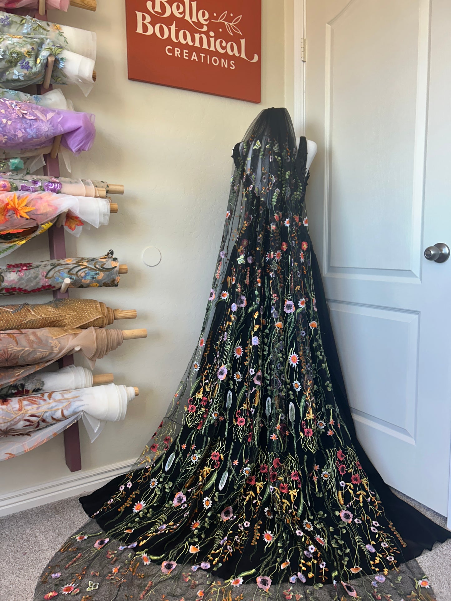 Orange Wildflower | BLACK TULLE | Floral Wedding Veil