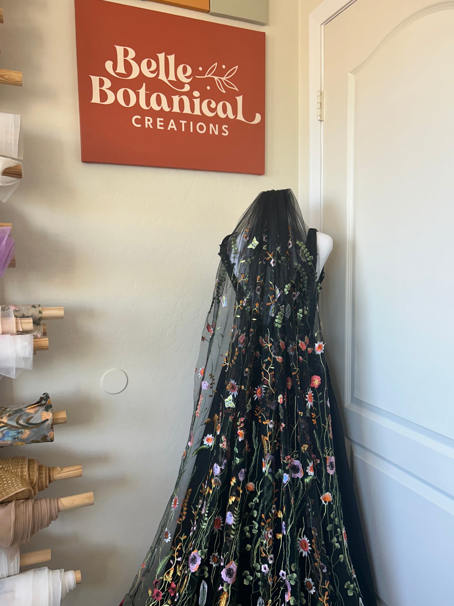 Orange Wildflower | BLACK TULLE | Floral Wedding Veil