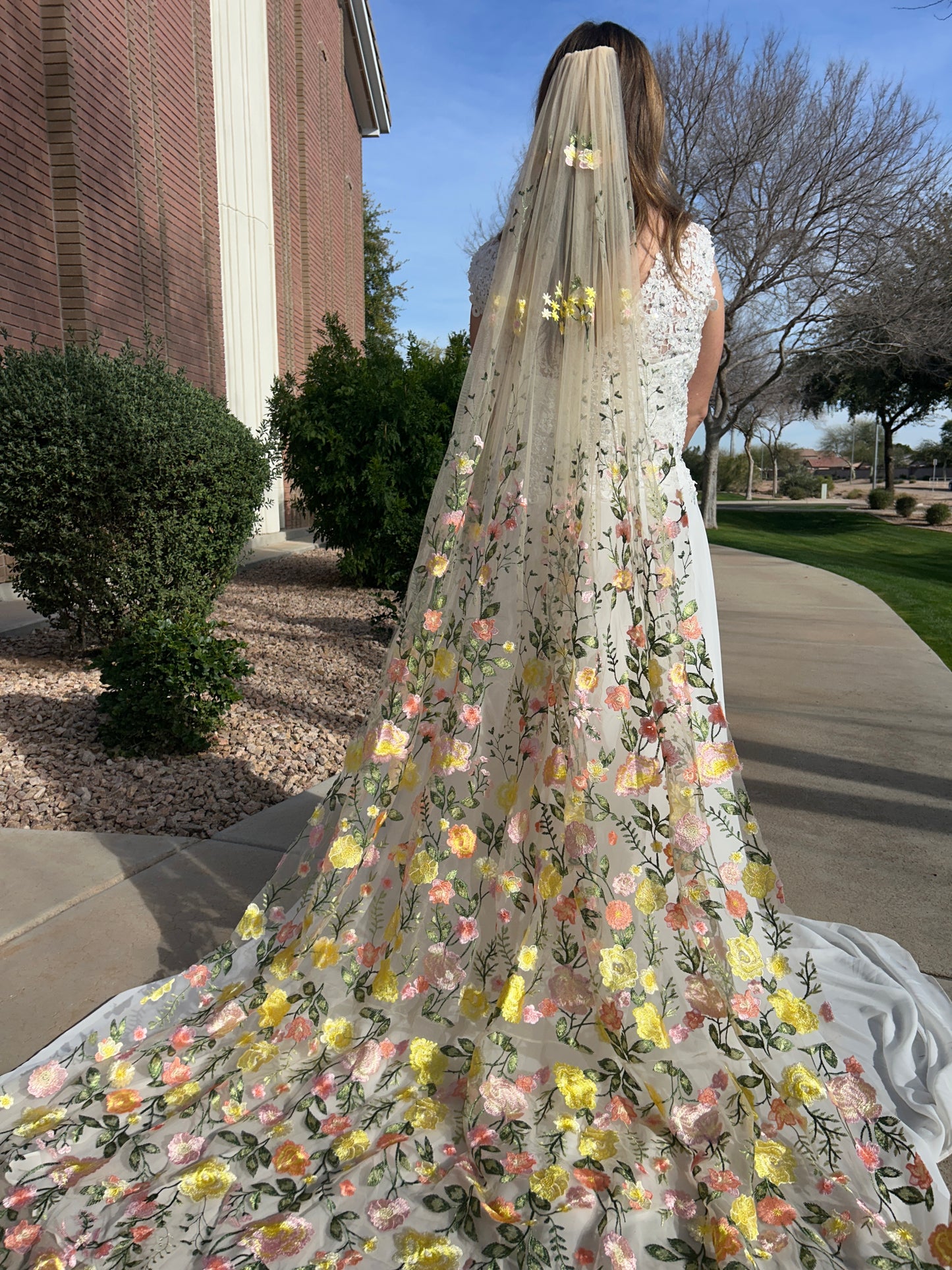 Golden Peachy Rose | Floral Wedding Veil