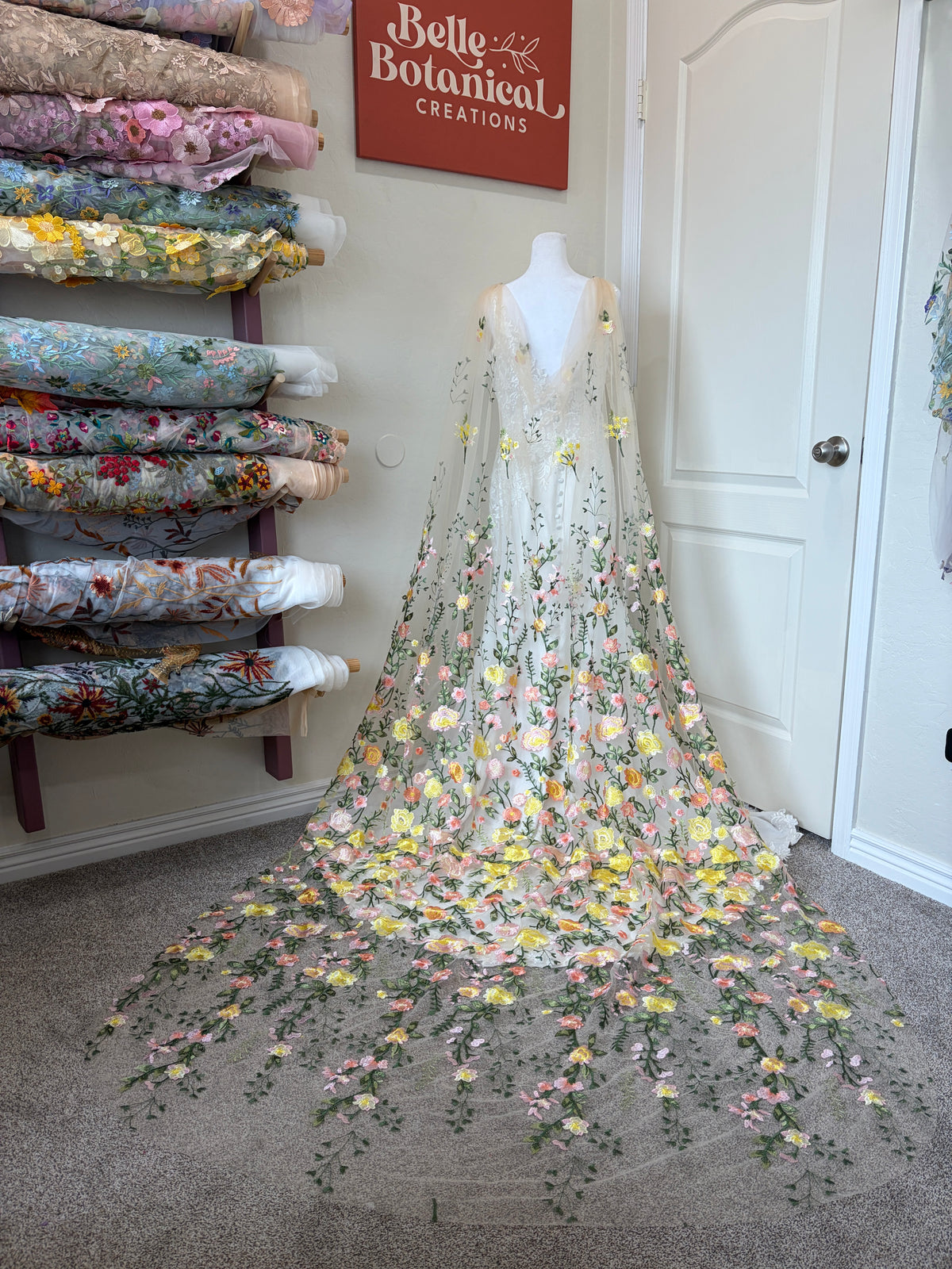 Golden Peachy Rose Cape | Floral Wedding Veil