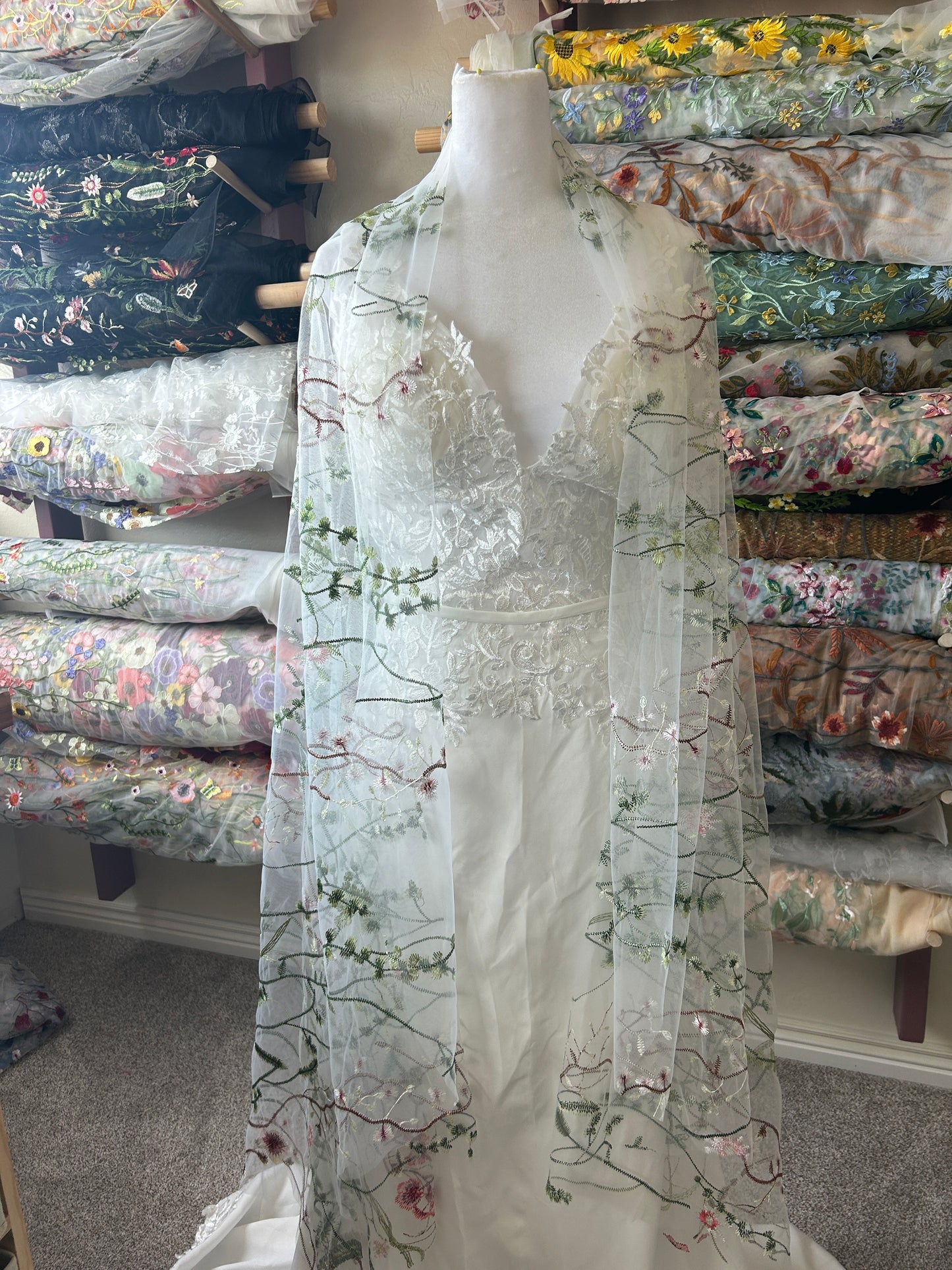 Shawl Cover Up | Floral Embroidery Veil Tulle
