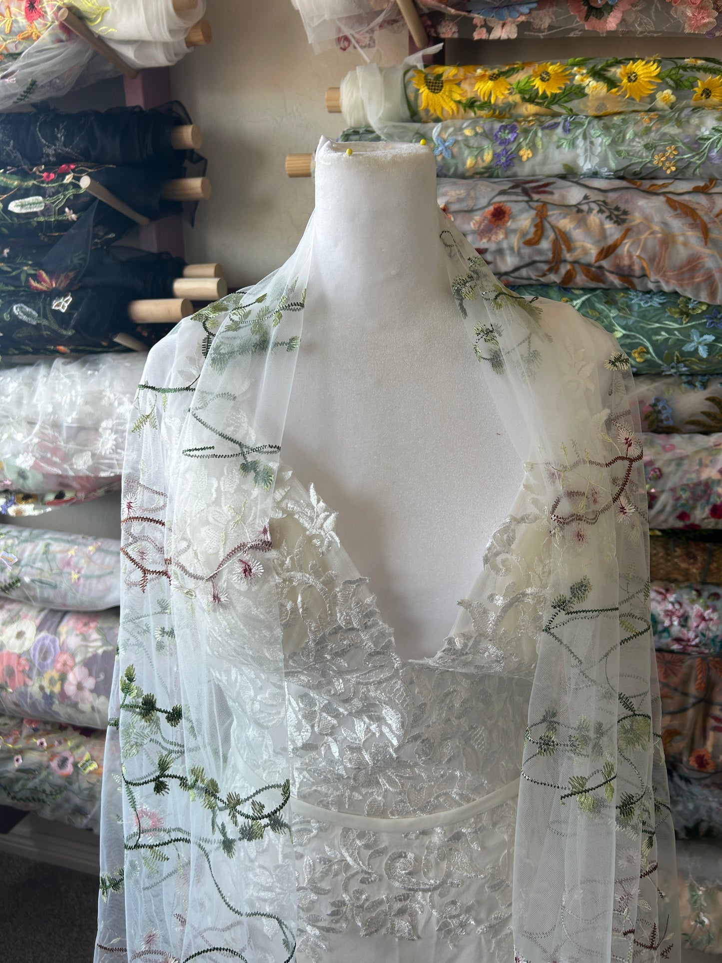 Shawl Cover Up | Floral Embroidery Veil Tulle