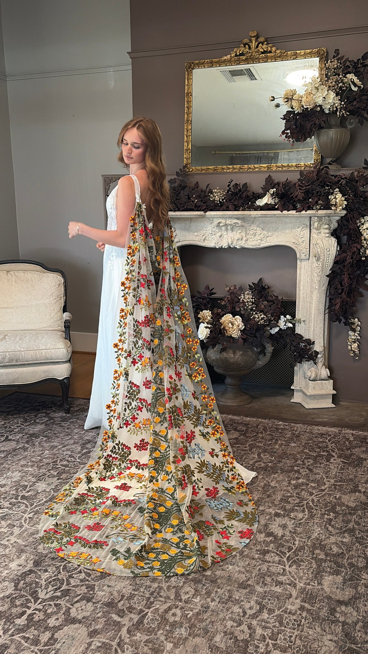 Earth Tones Cape | Floral Wedding Veil