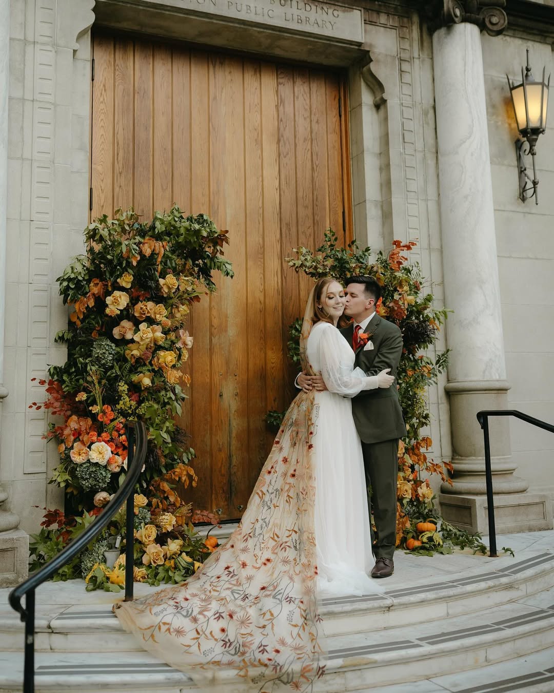 Autumn Leaves Falling Veil | TAN TULLE | Floral Wedding Veil
