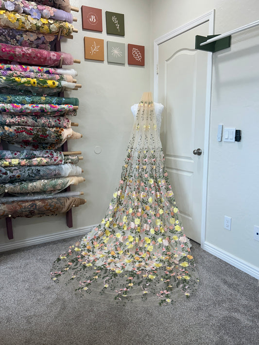 Golden Peachy Rose | Floral Wedding Veil