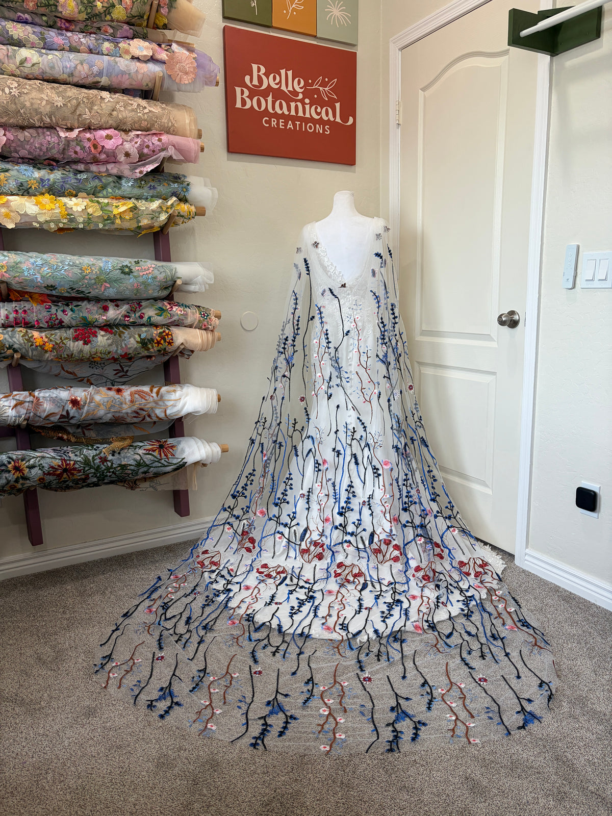 Blue Wildflower Cape | Floral Wedding Veil