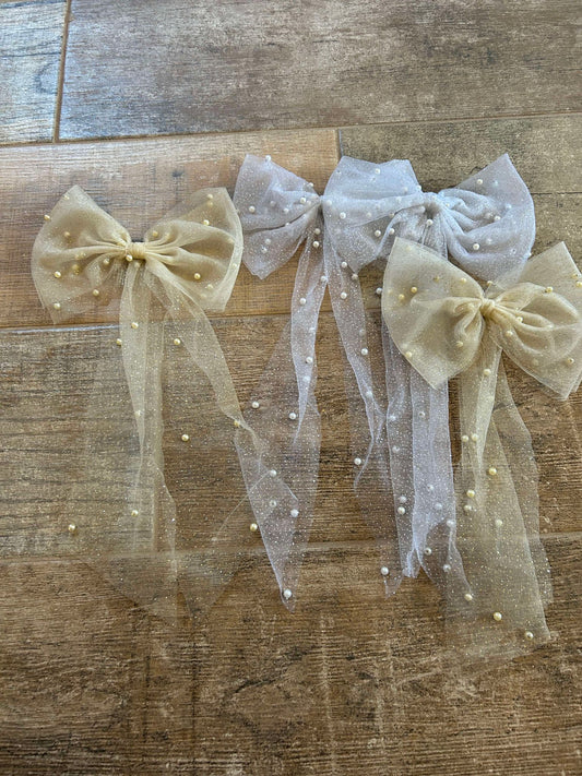 Glitter Pearl Hair Bows (Final Sale - Ready to Ship)