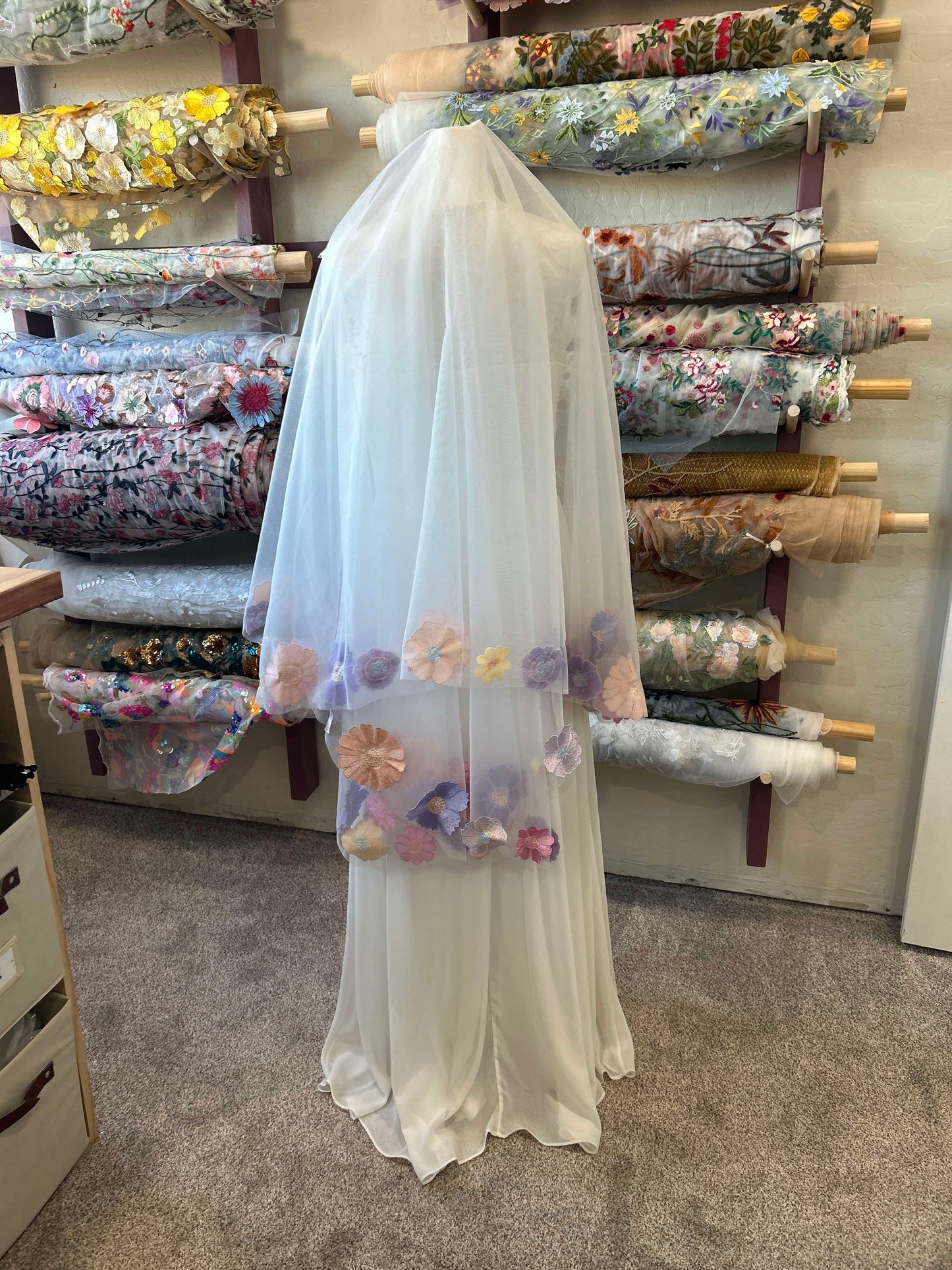 Lavender Haze Drop Edge | 3D Floral Veil