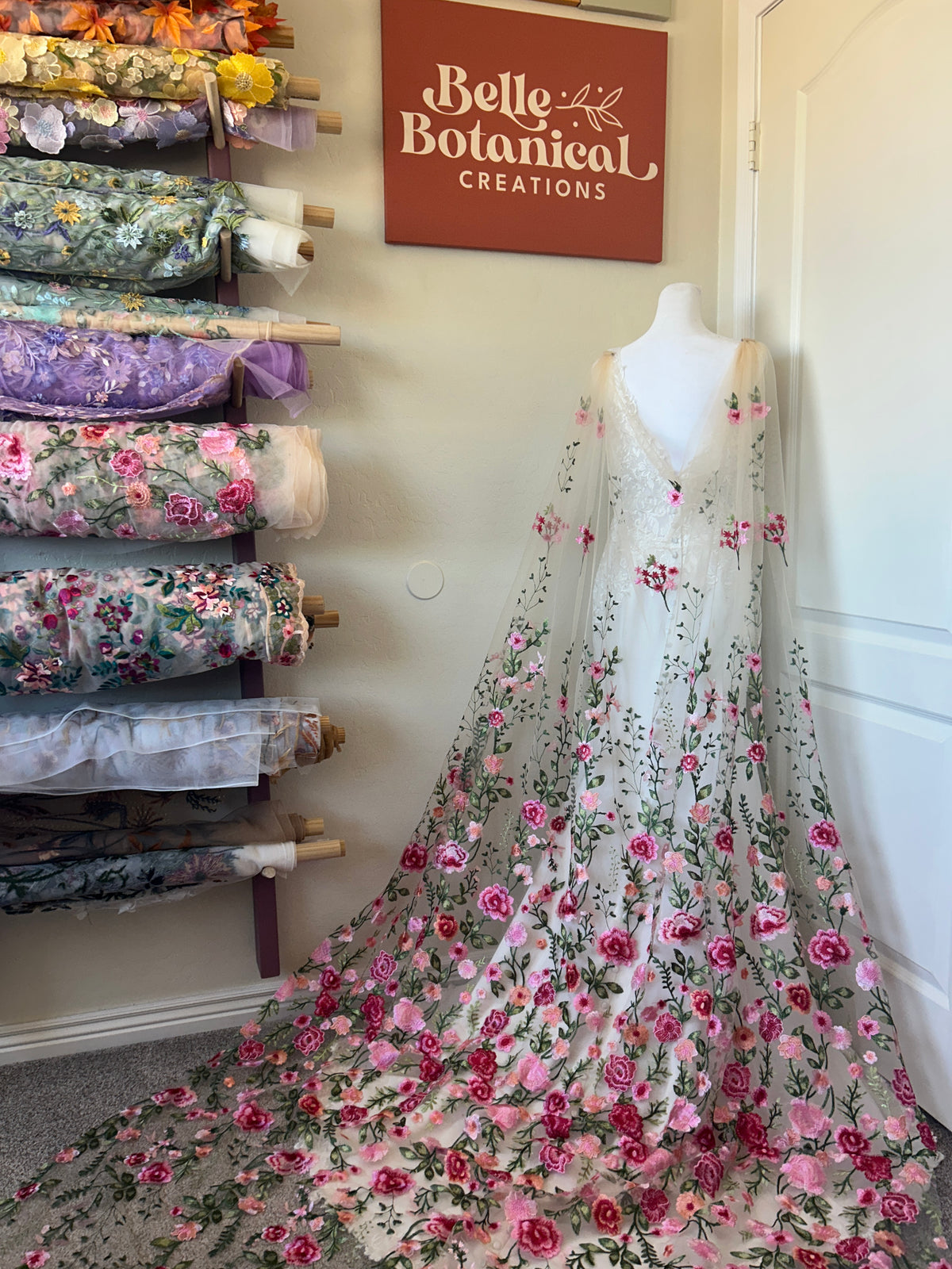 Pink Peachy Rose Cape | Floral Wedding Veil
