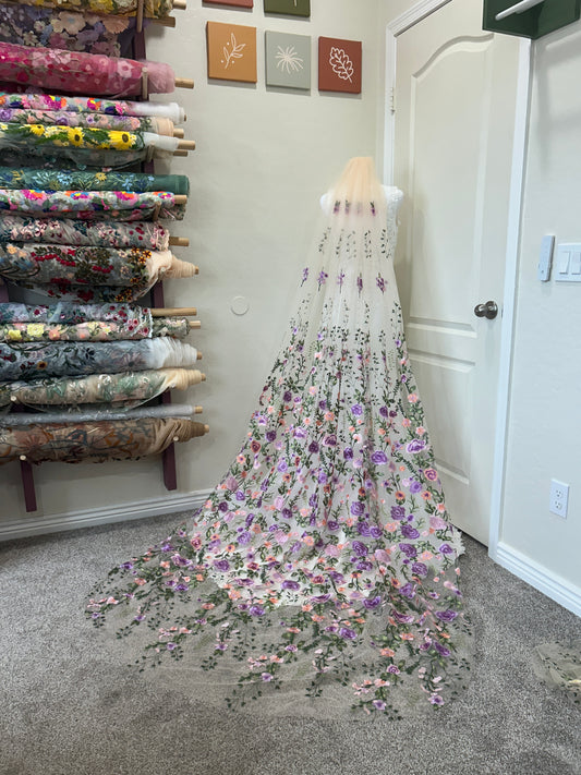 Purple Peachy Rose | Floral Wedding Veil