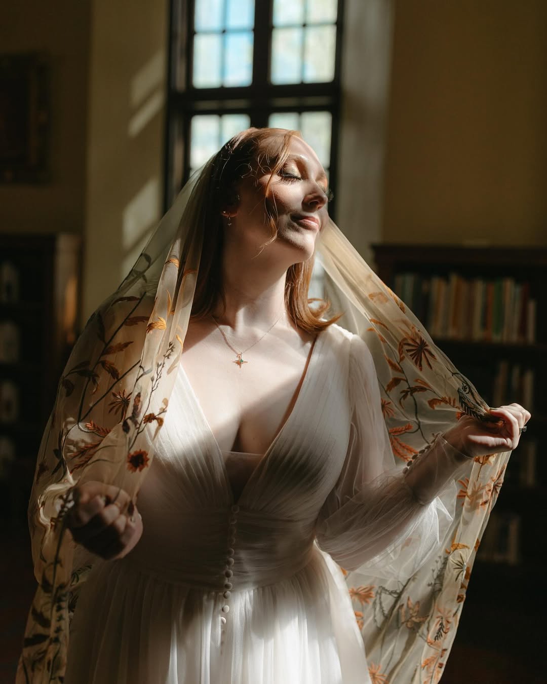 Autumn Leaves Falling Veil | TAN TULLE | Floral Wedding Veil
