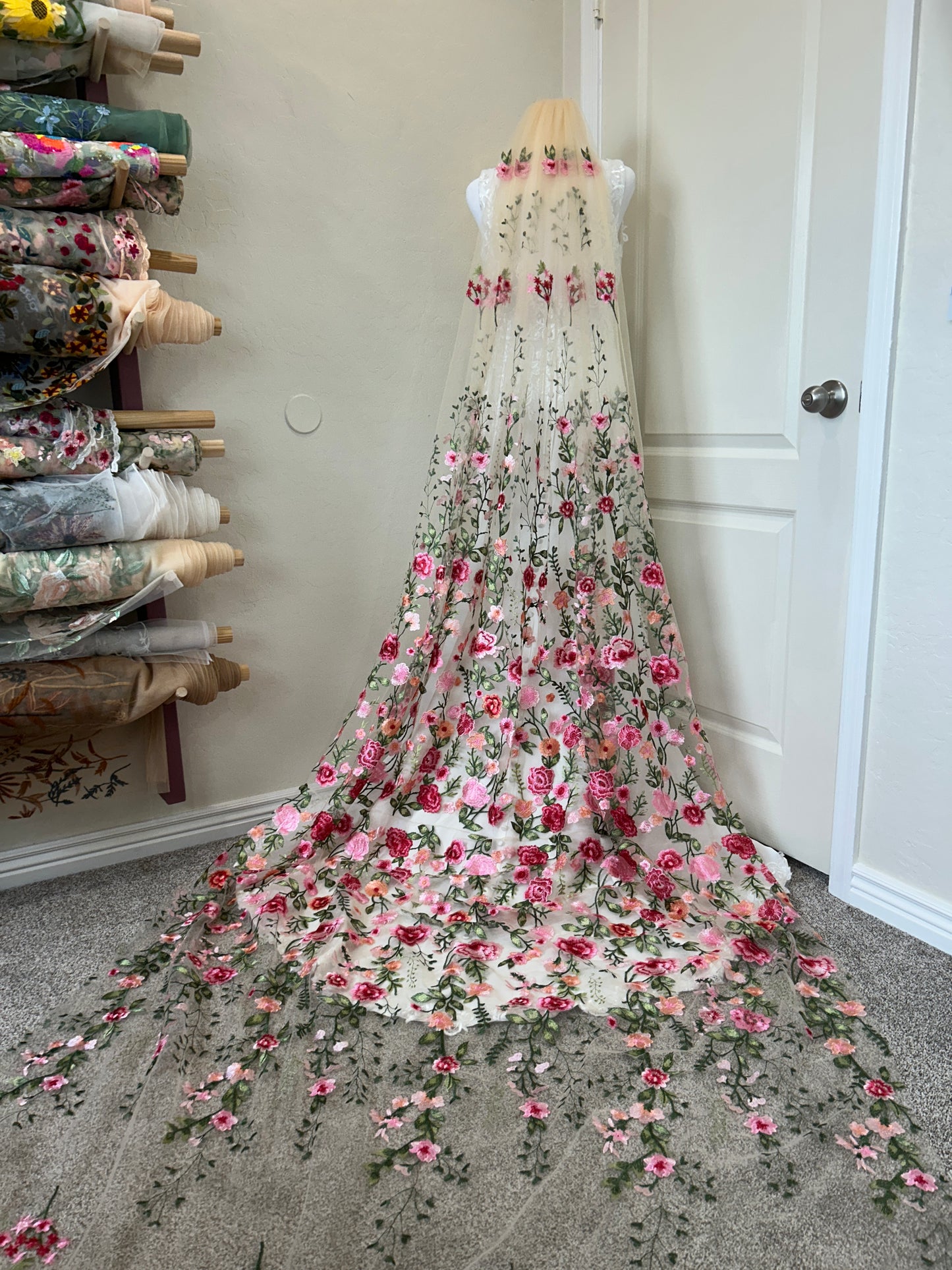 Pink Peachy Rose | Floral Wedding Veil