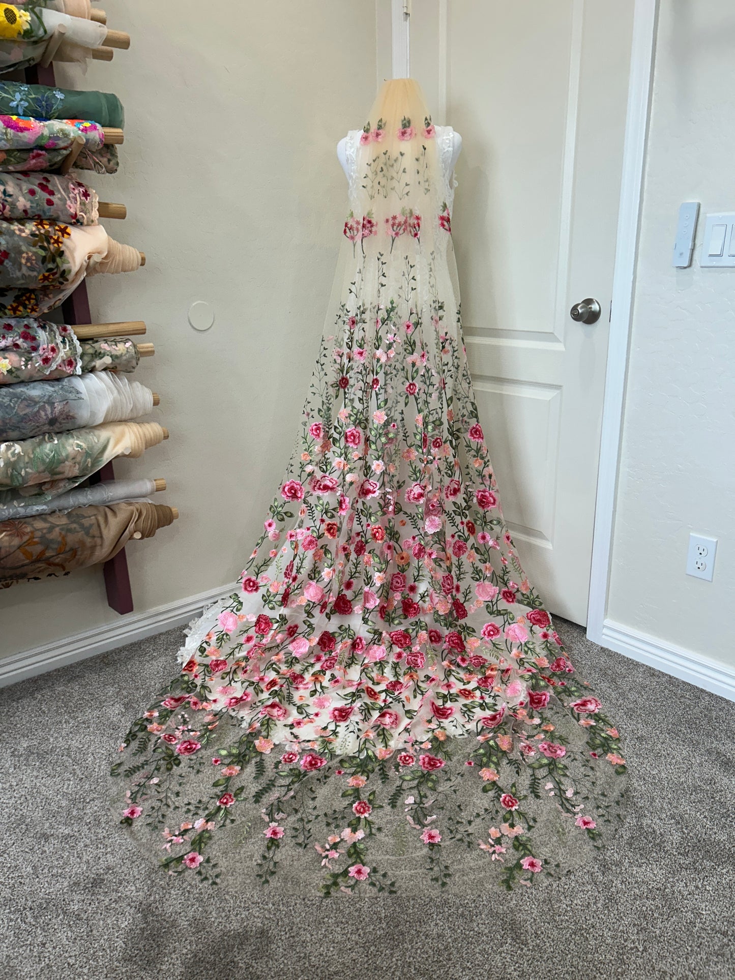 Pink Peachy Rose | Floral Wedding Veil