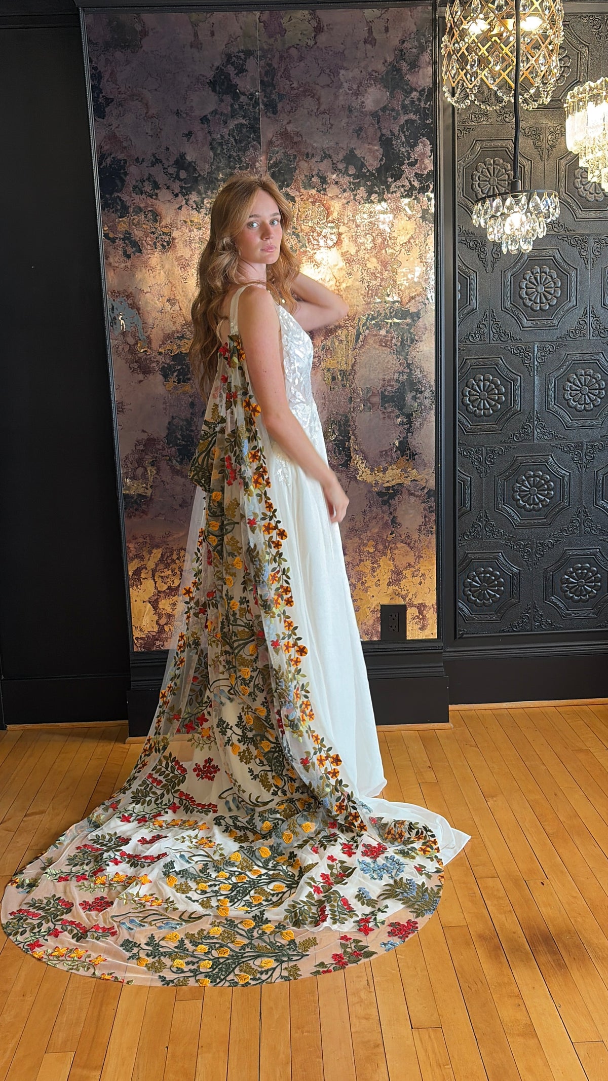 Earth Tones Cape | Floral Wedding Veil