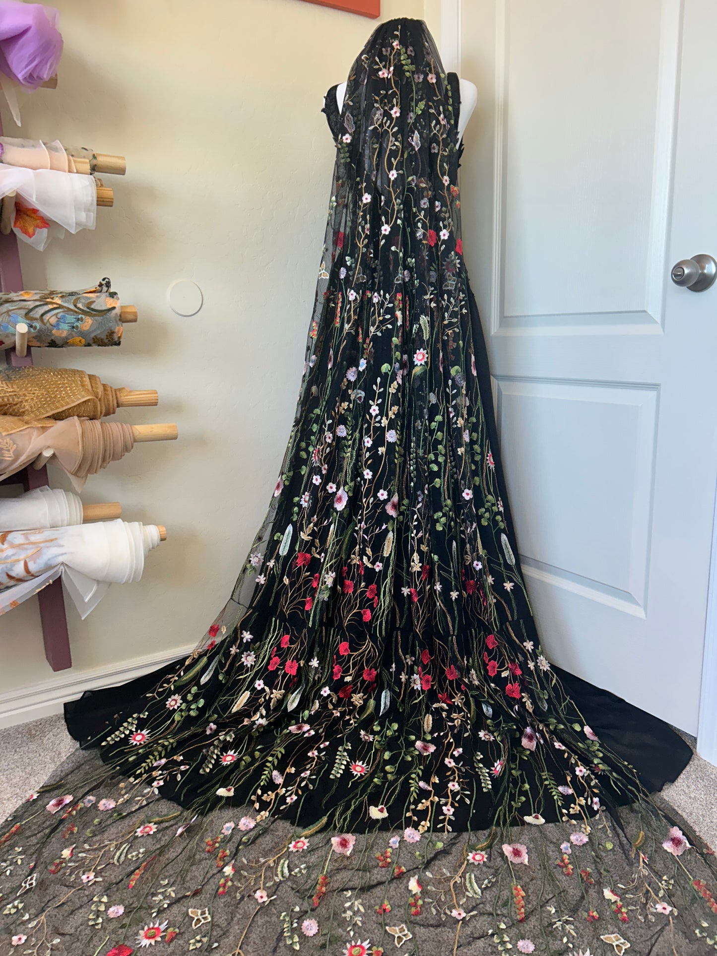 Vibrant Wildflower | BLACK TULLE | Floral Wedding Veil