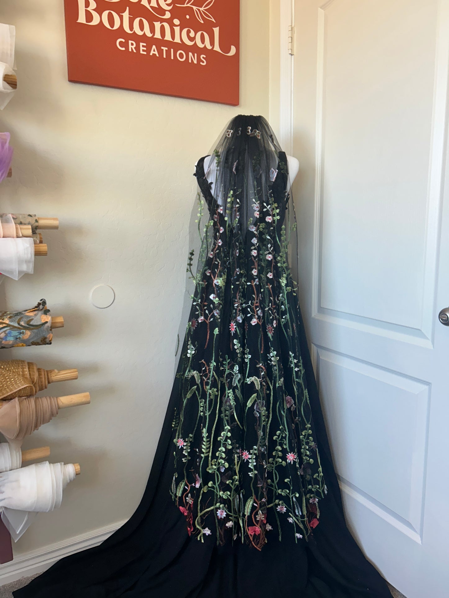 Muted Wildflower | BLACK TULLE | Floral Wedding Veil