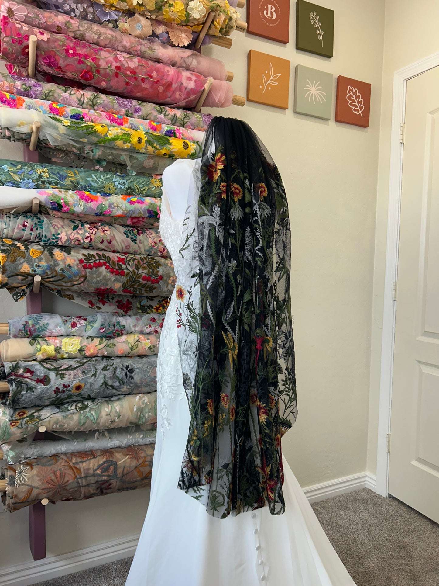 Enchanted Forest (Black Tulle)| Floral Wedding Veil