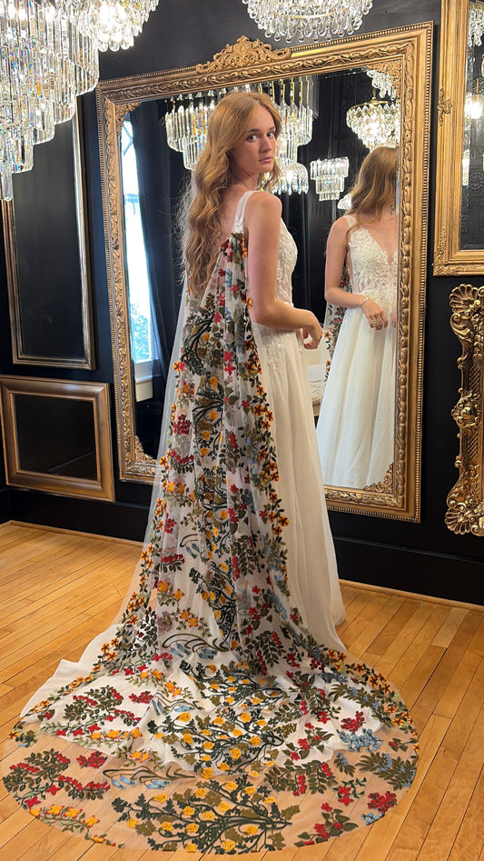 Earth Tones Cape | Floral Wedding Veil