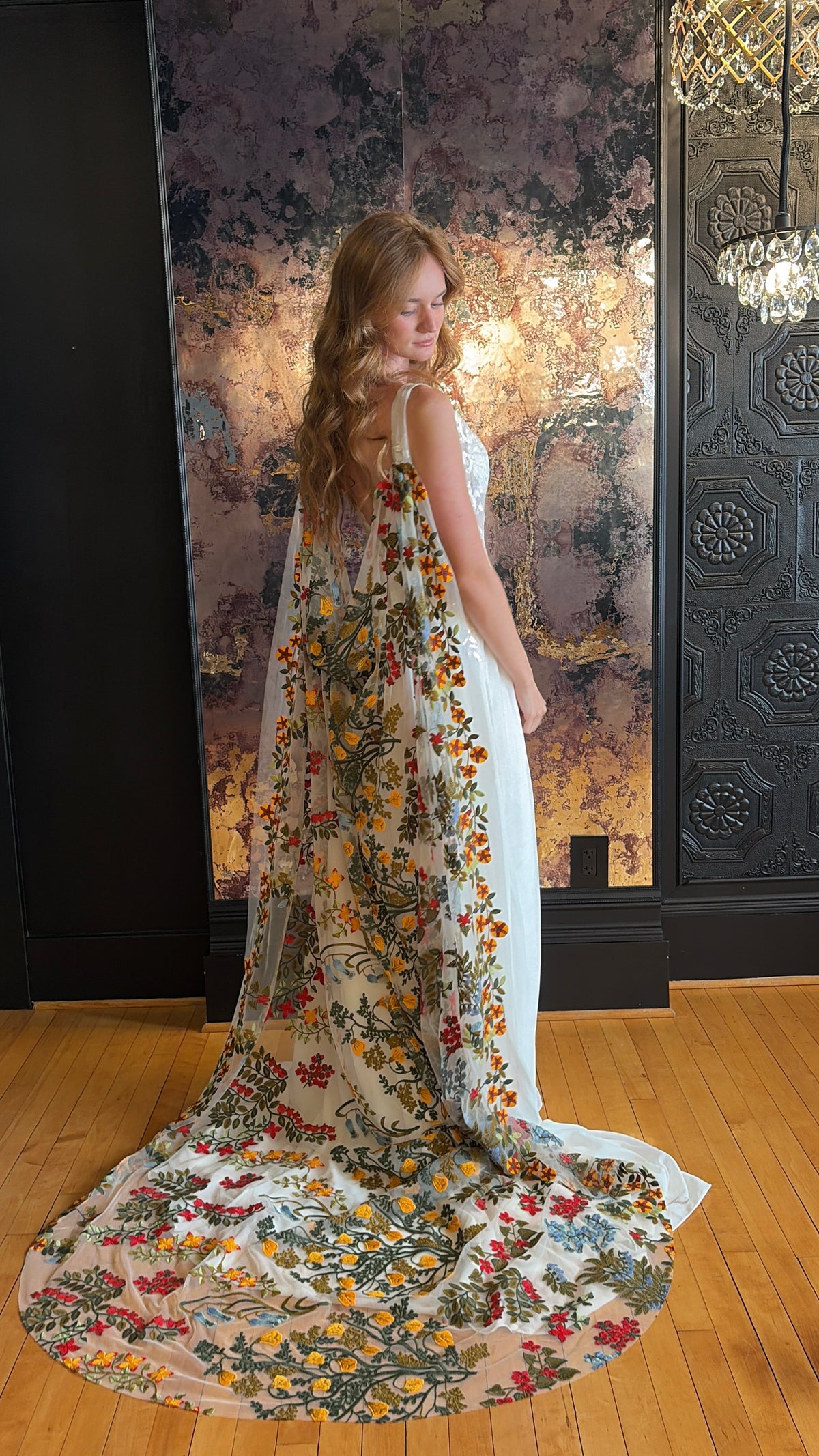Earth Tones Cape | Floral Wedding Veil