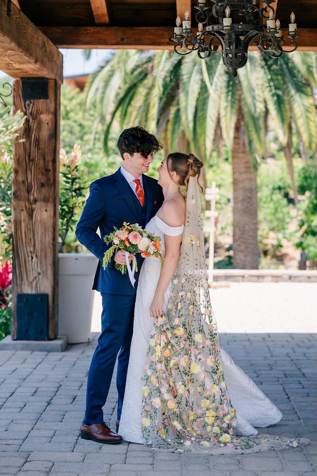 Golden Peachy Rose | Floral Wedding Veil