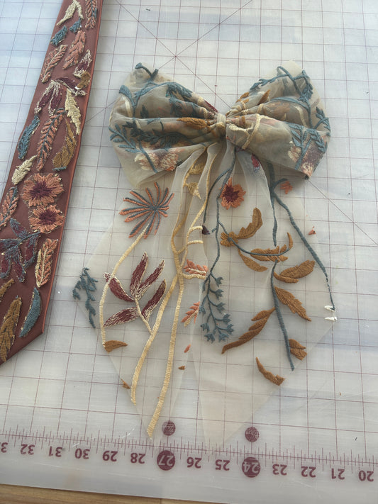 Autumn Leaves Falling Tan | Floral Hair Bow