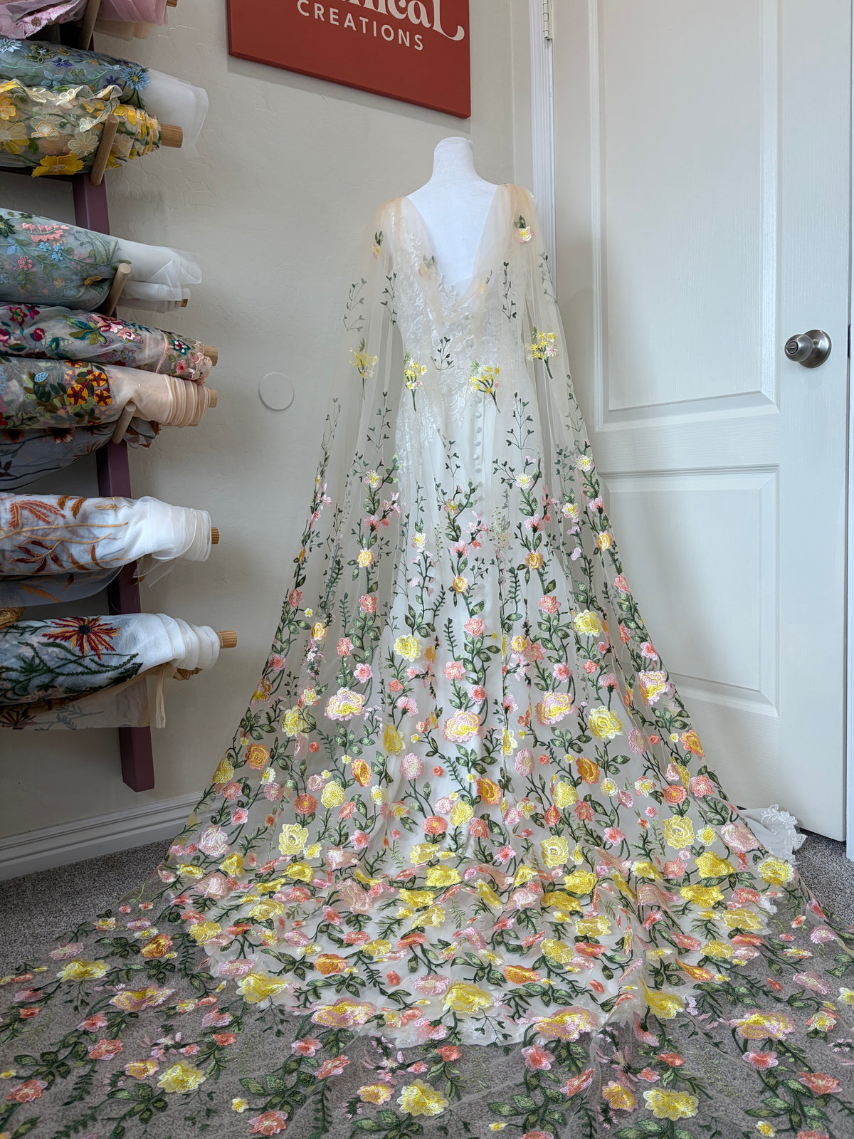 Golden Peachy Rose Cape | Floral Wedding Veil