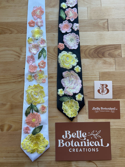 Golden Peachy Rose | Floral Embroidery Ties