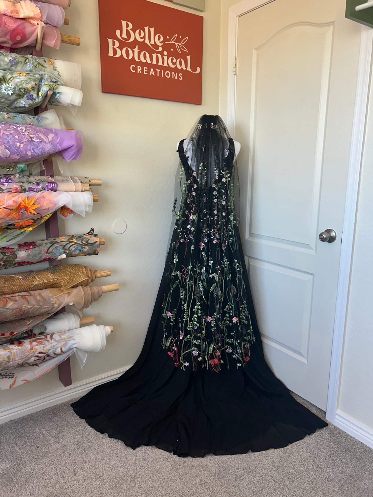Muted Wildflower | BLACK TULLE | Floral Wedding Veil