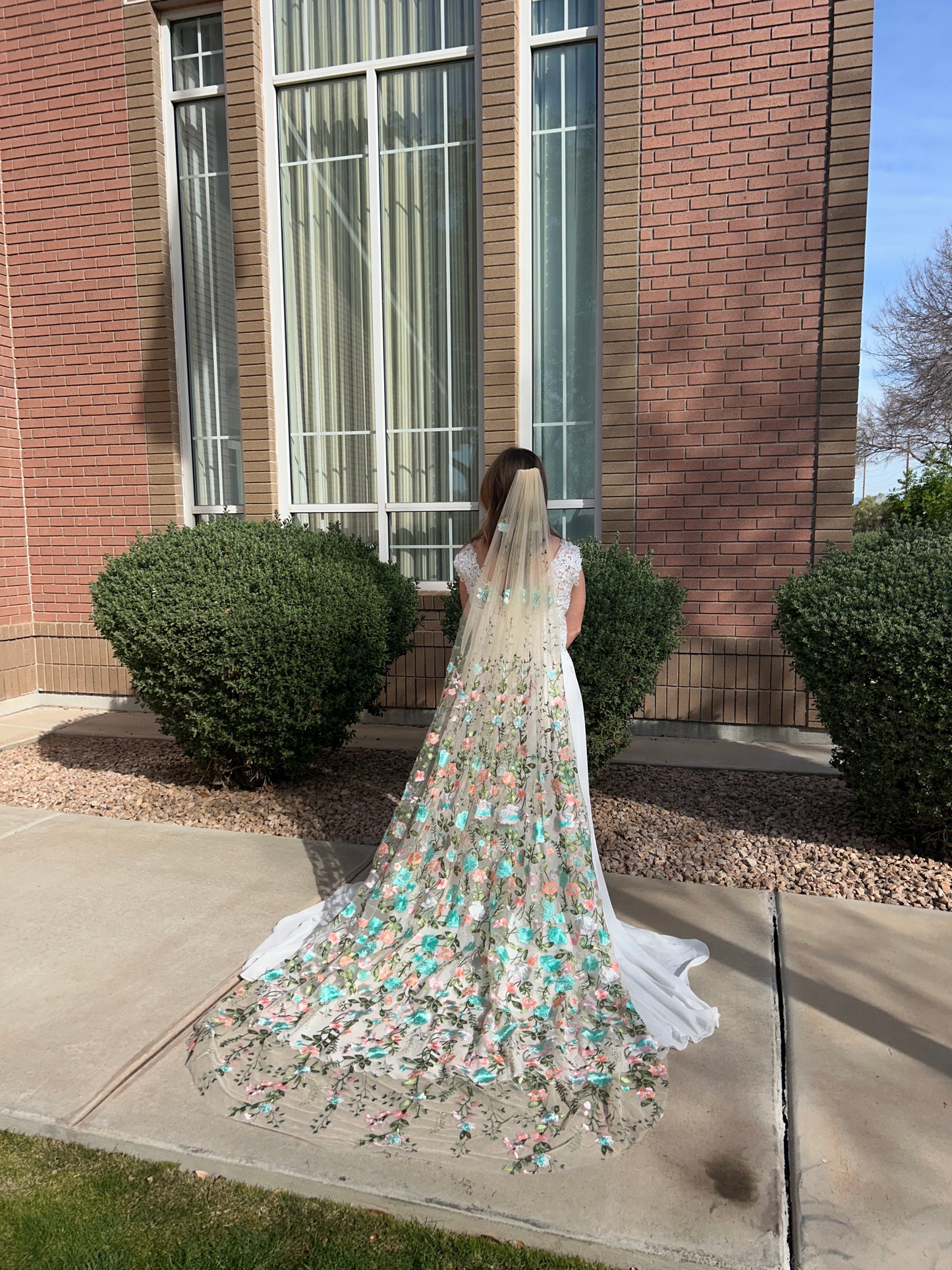 Turquoise Peachy Rose | Floral Wedding Veil