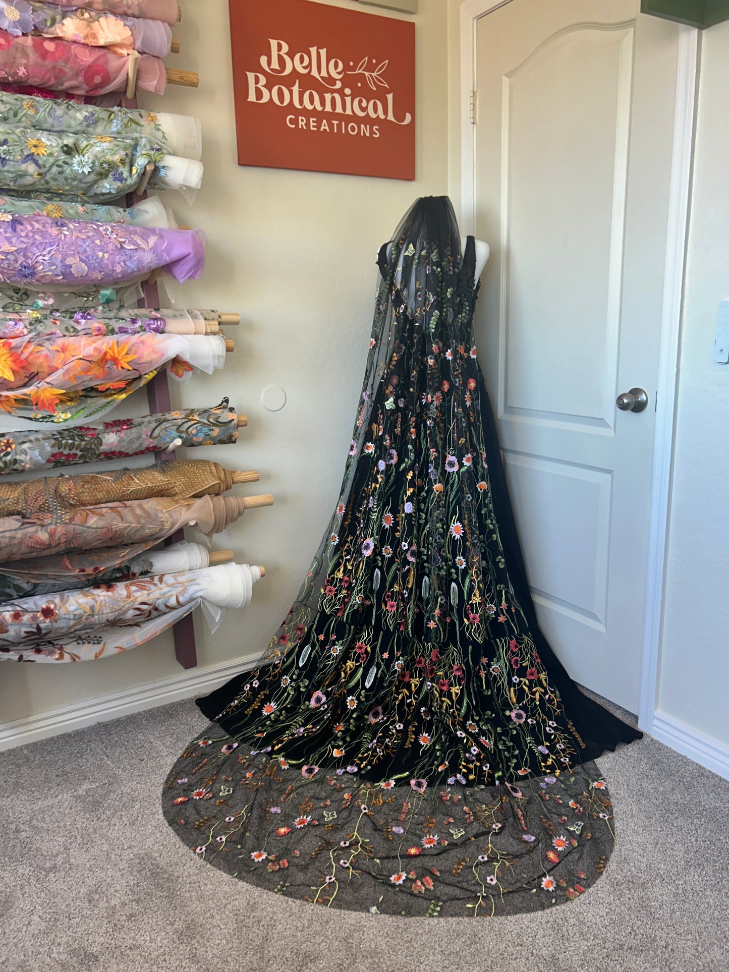 Orange Wildflower | BLACK TULLE | Floral Wedding Veil