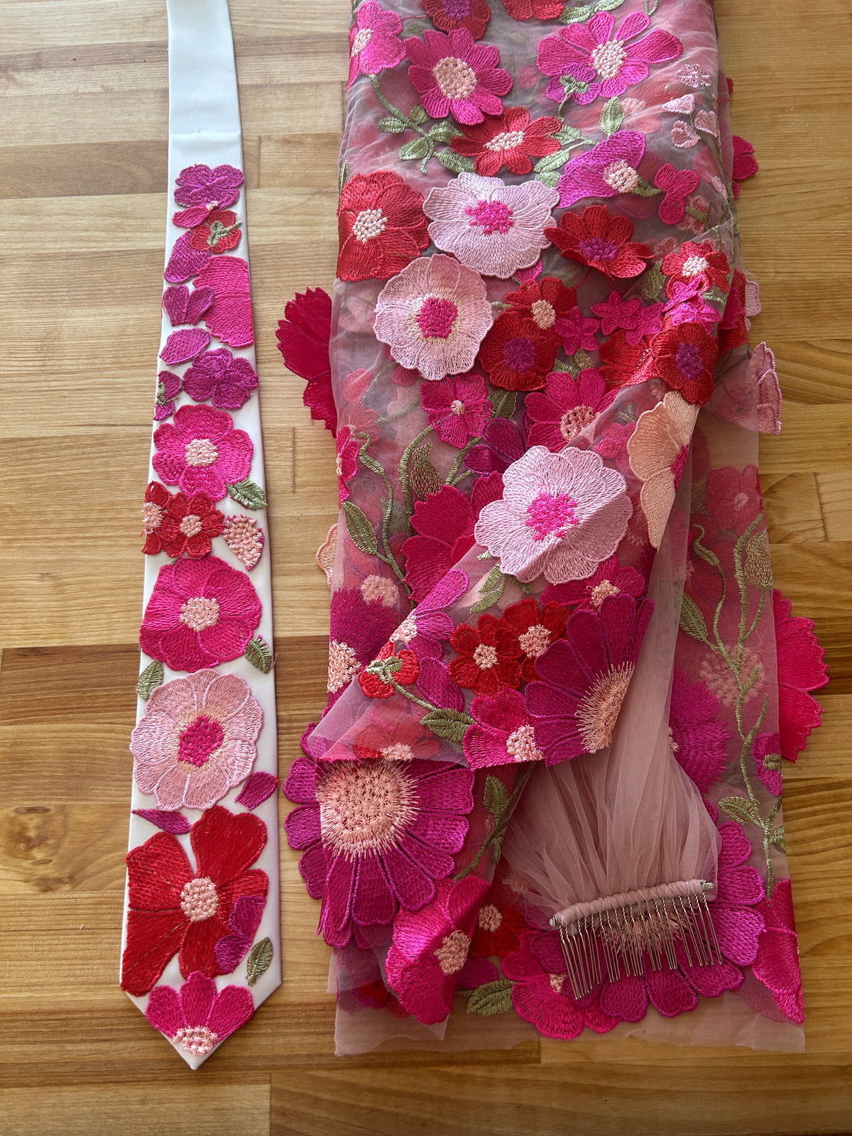 Flamingo Pink | Floral Embroidery Ties